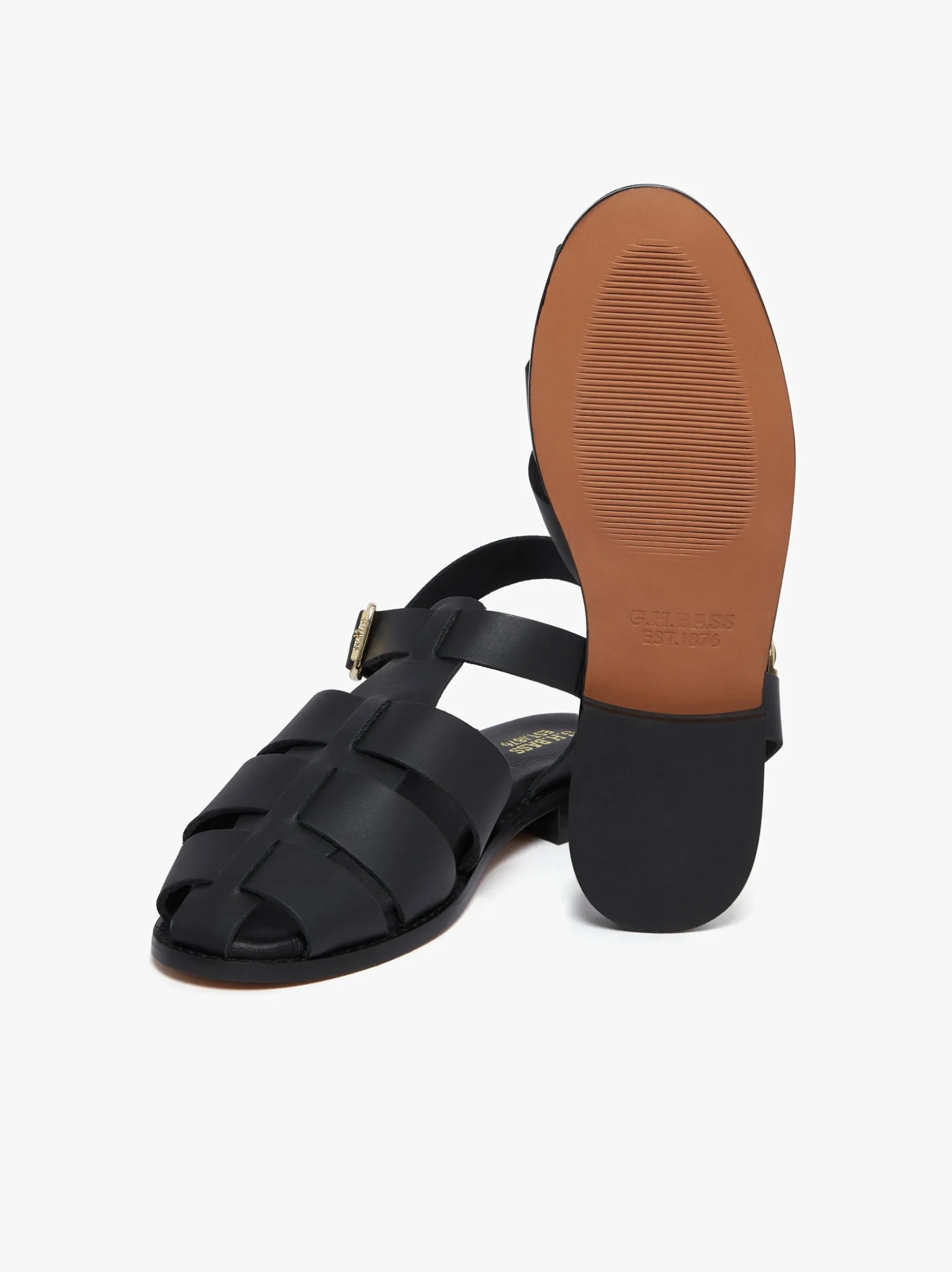 G.H.BASS Amelia Fisherman Sandal Vachetta Leather Black