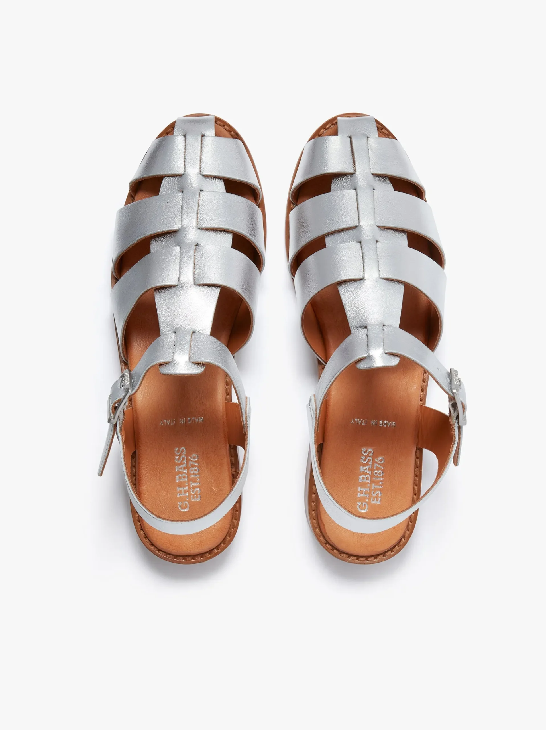 Hot G.H.BASS Amelia Fisherman Sandal Metallic Leather Silver