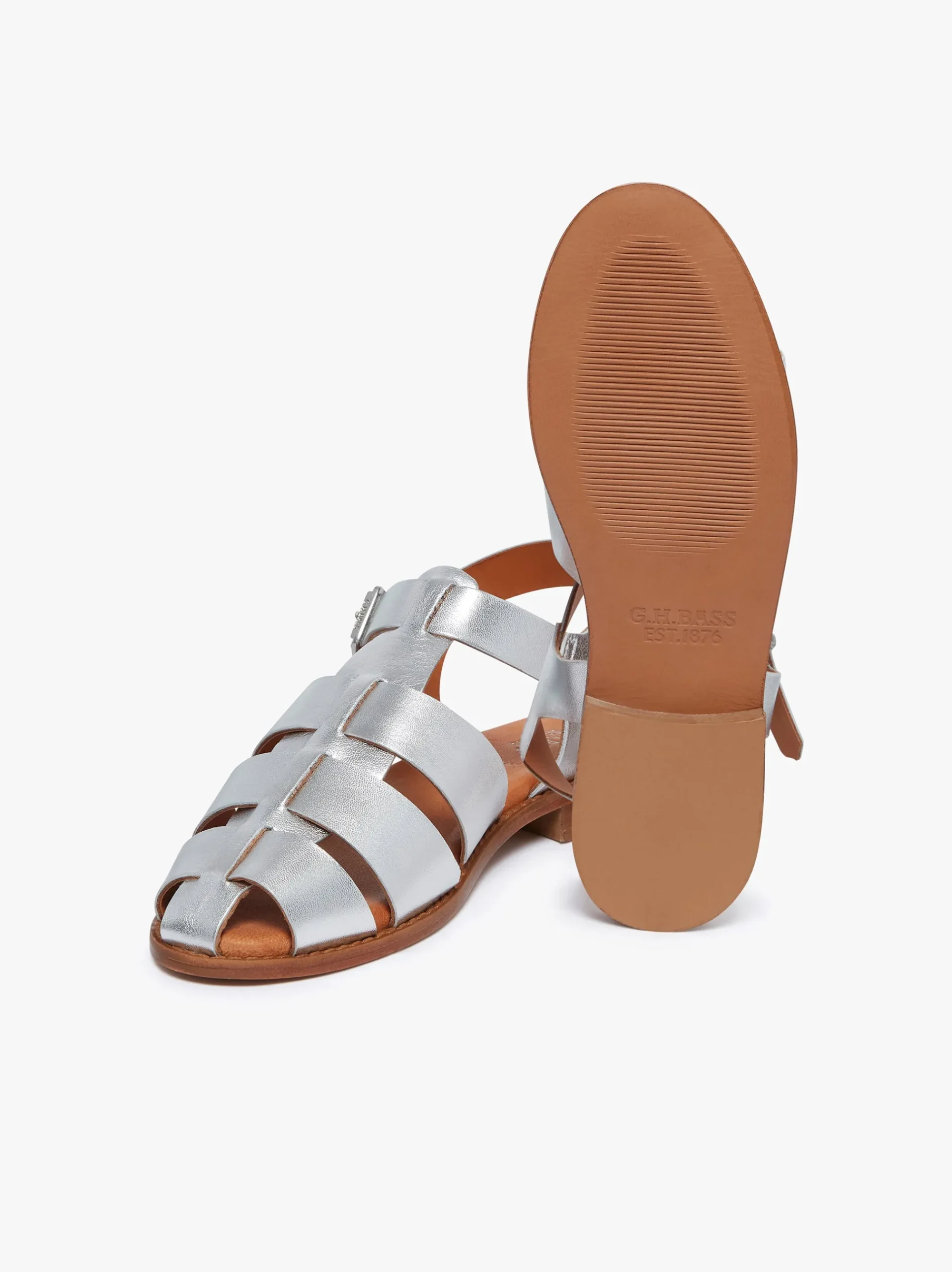 Hot G.H.BASS Amelia Fisherman Sandal Metallic Leather Silver