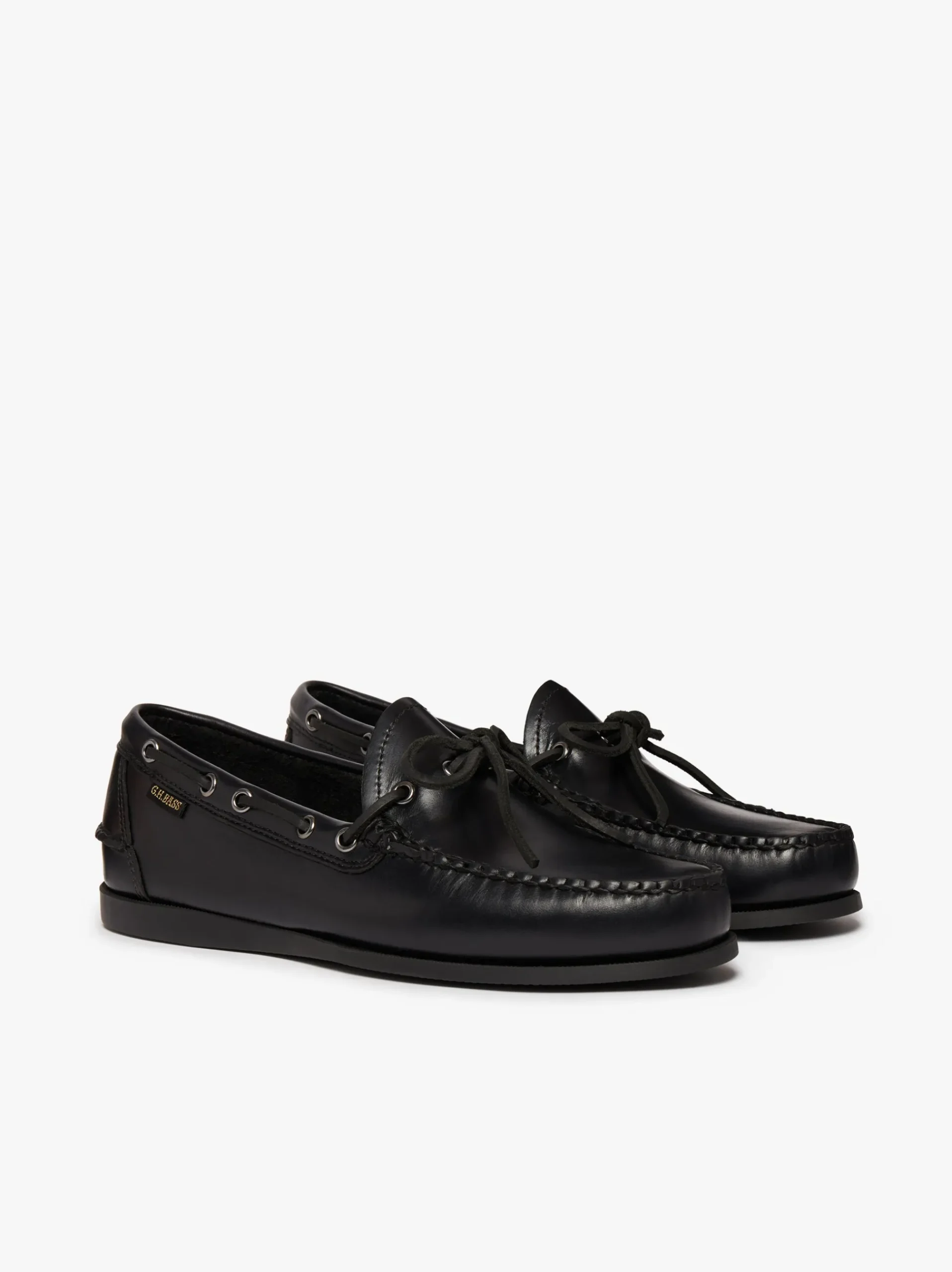 Clearance G.H.BASS Camp Moc Decker Shoes Black Pull up leather