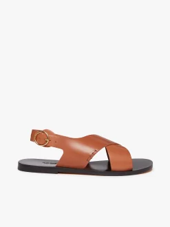 Outlet G.H.BASS Cross Strap Sandals Leather Tan