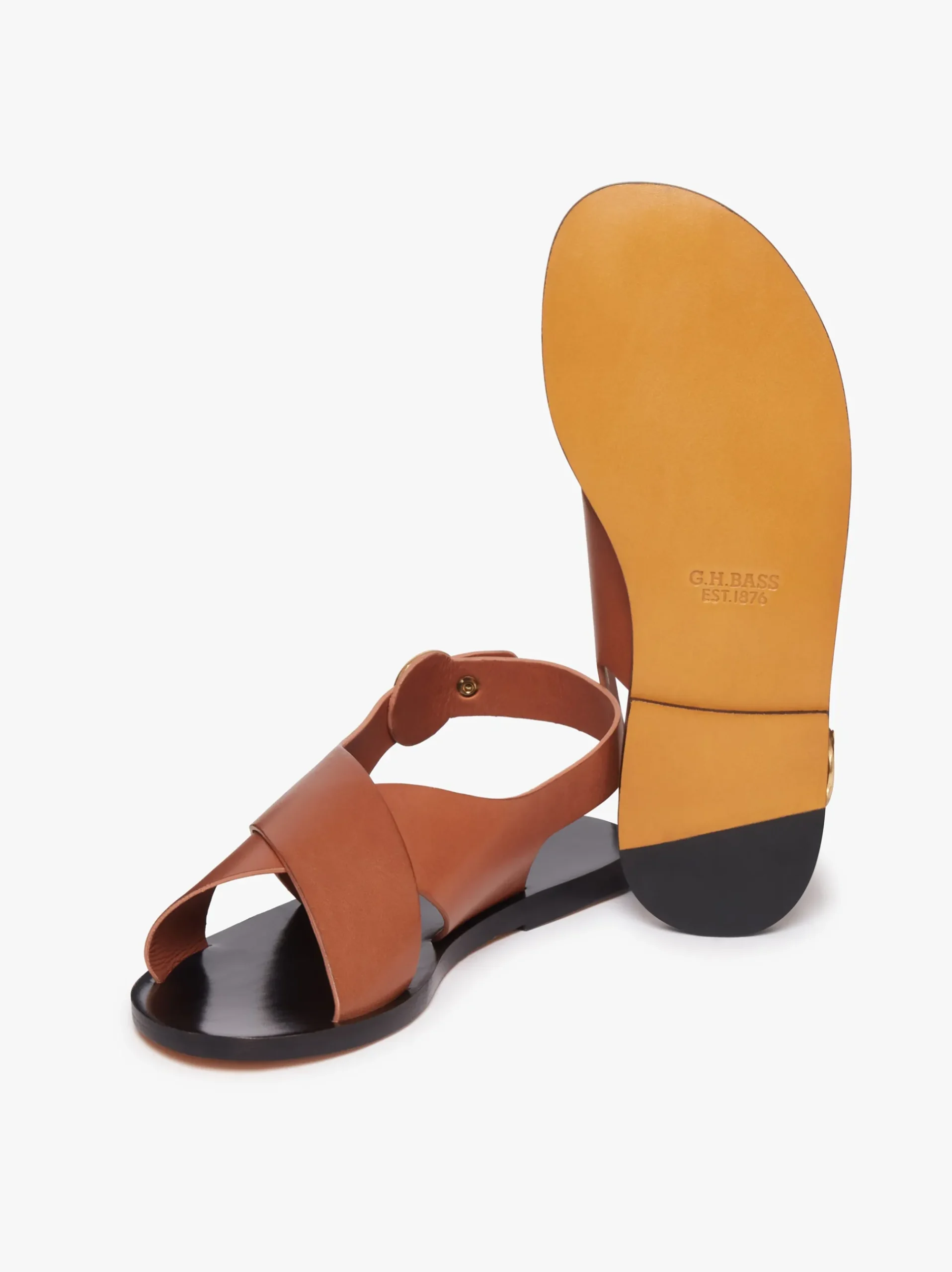 Outlet G.H.BASS Cross Strap Sandals Leather Tan