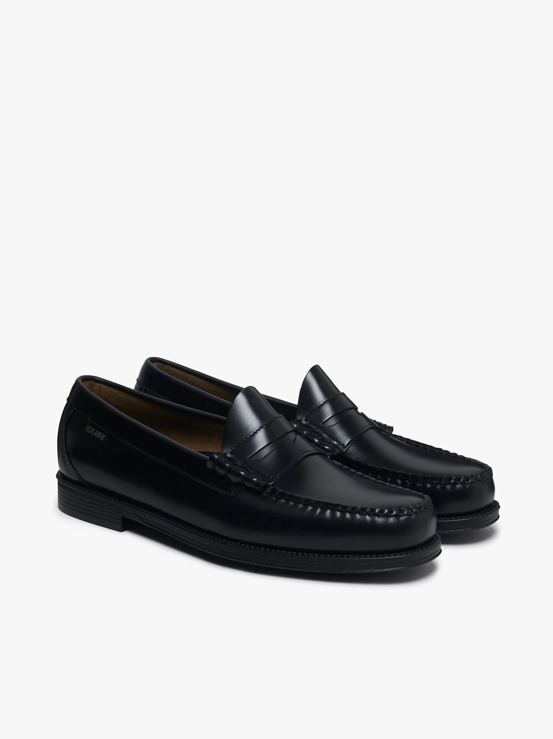 Hot G.H.BASS Easy Weejuns Larson Flag Penny Loafers Leather Black