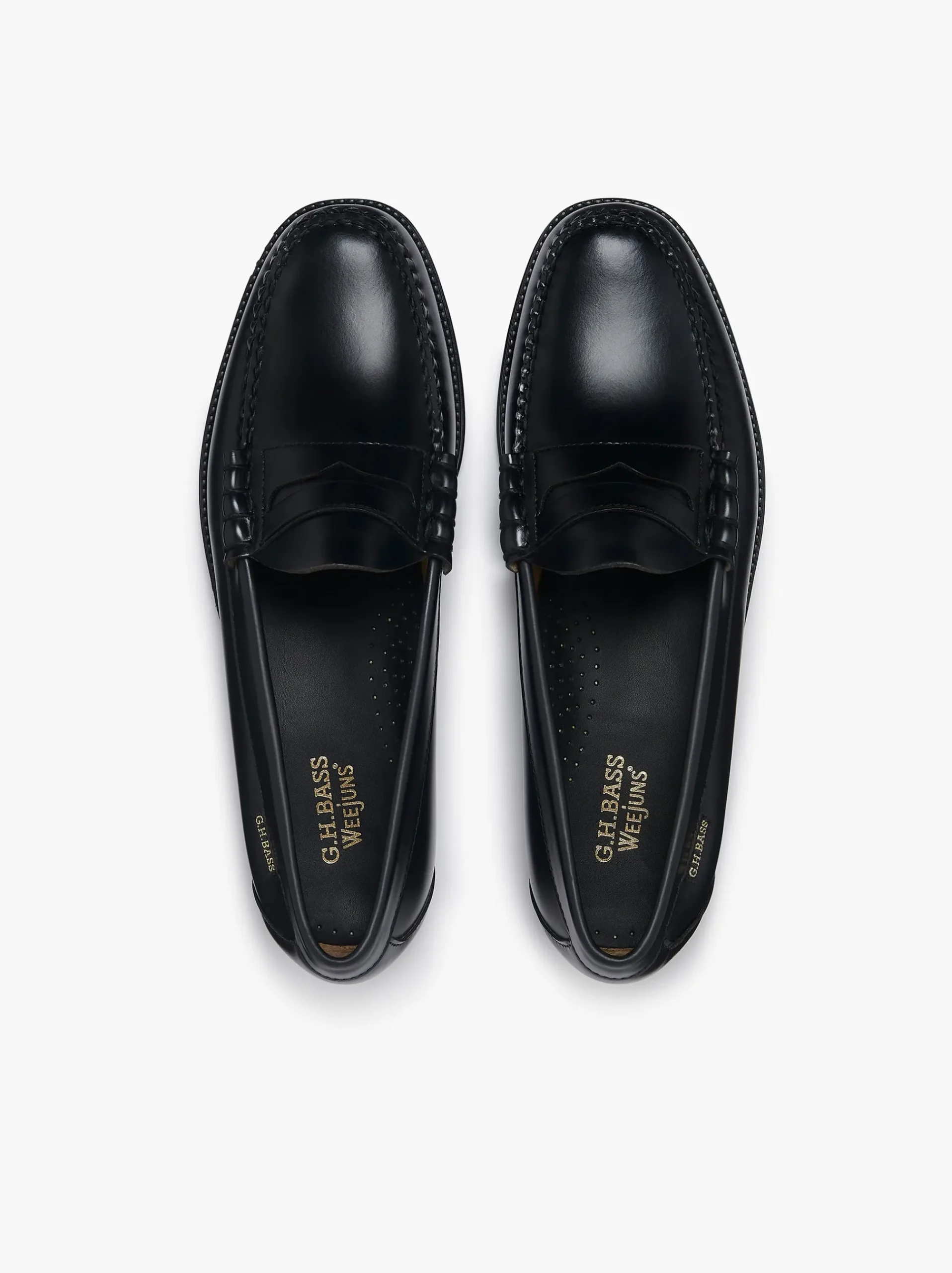Hot G.H.BASS Easy Weejuns Larson Flag Penny Loafers Leather Black