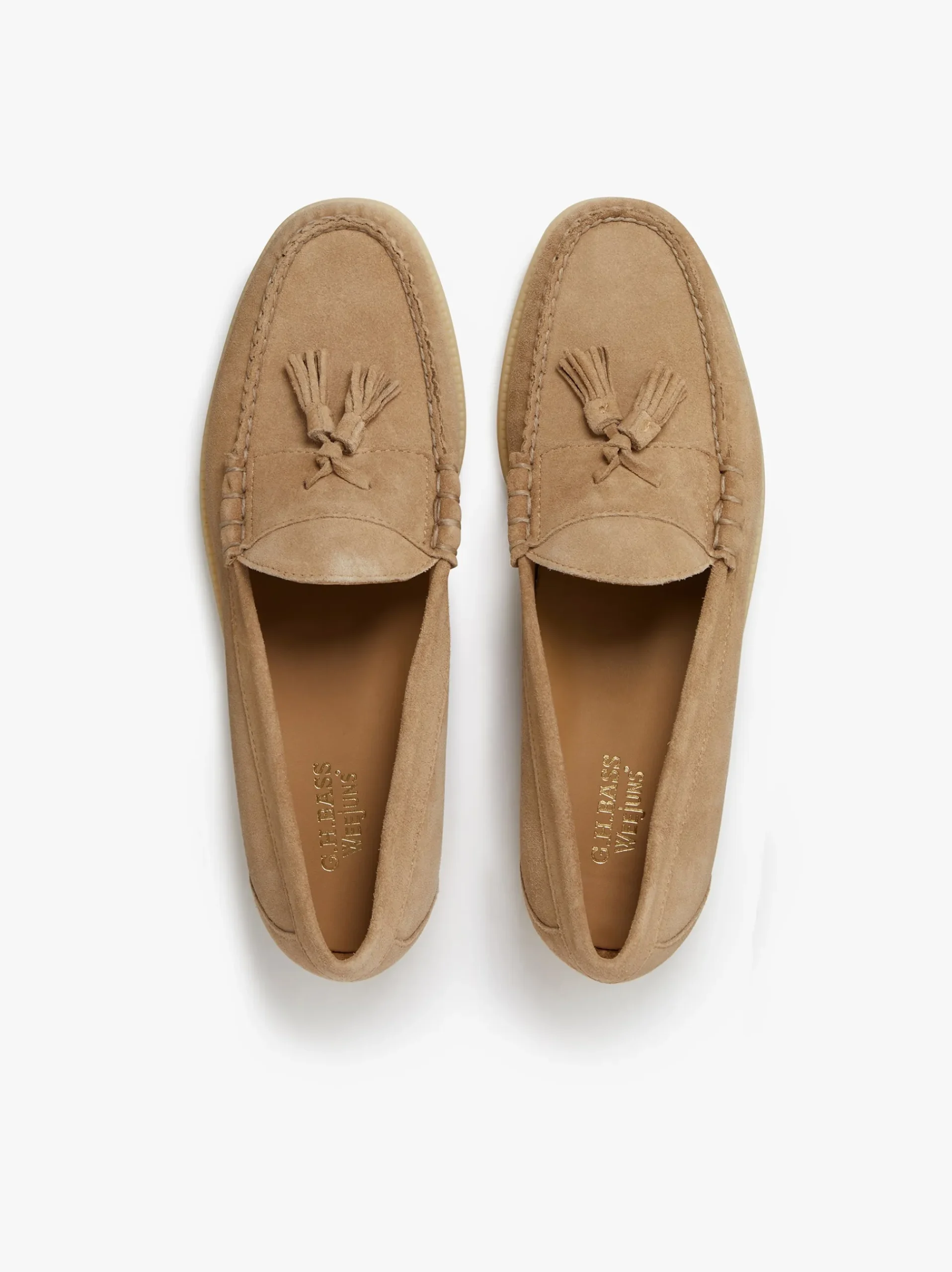 Hot G.H.BASS Easy Weejuns Lennox Tassel Loafers Suede Off White
