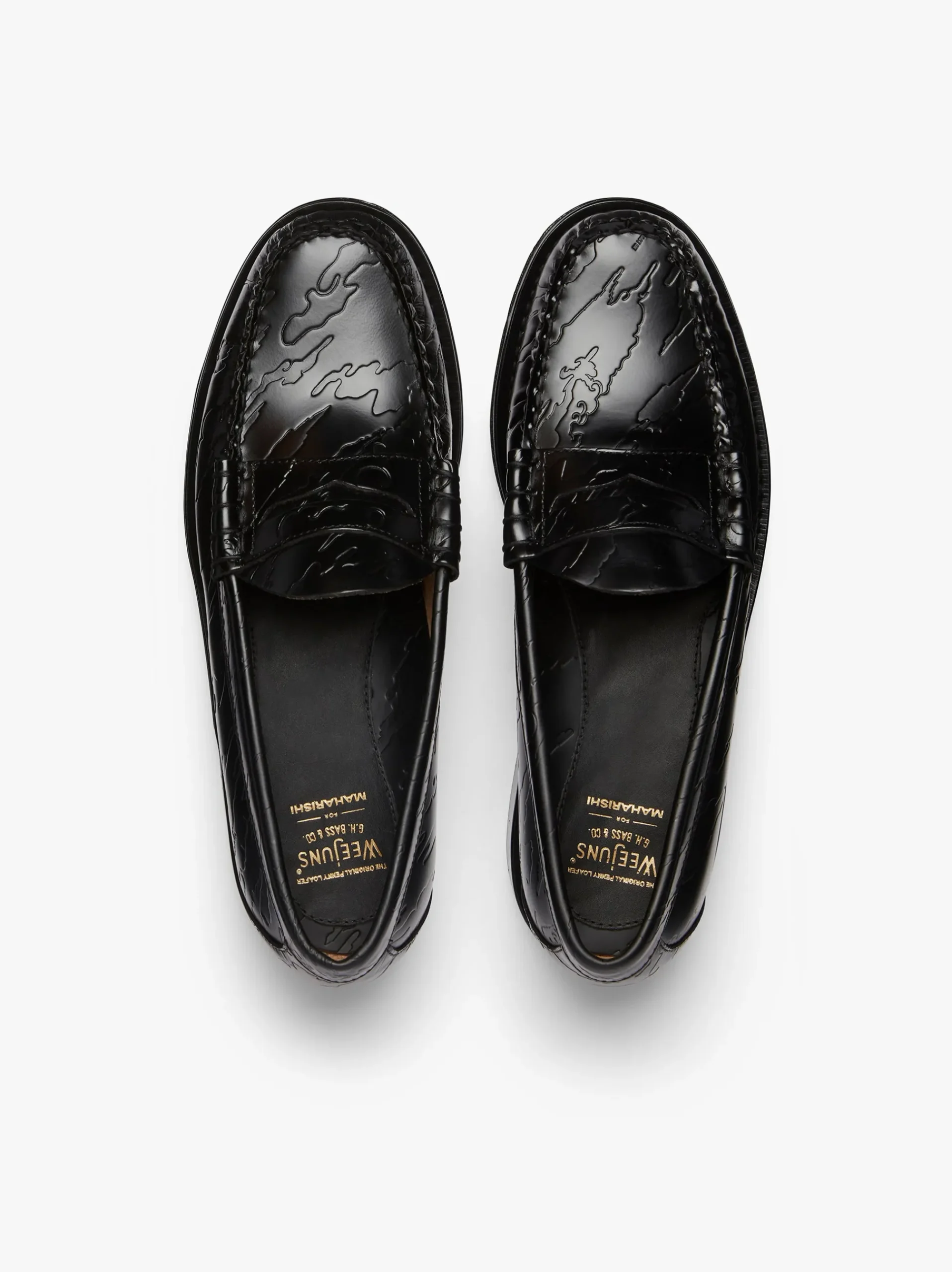 New G.H.BASS x Maharishi Larson Penny Loafers Black Embossed Leather