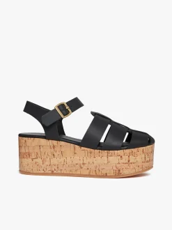 Hot G.H.BASS Helena Platform Sandals Leather Black