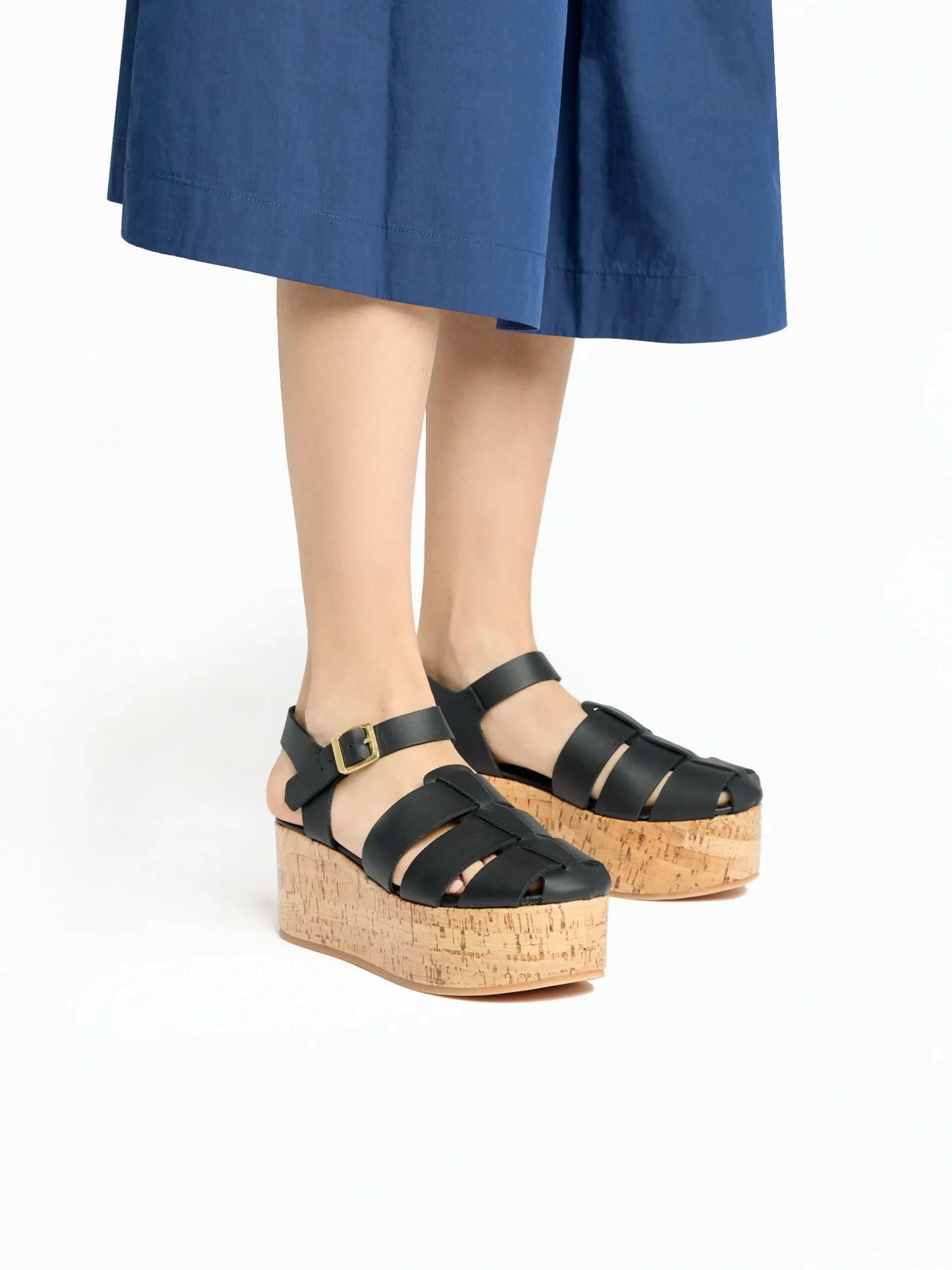 Hot G.H.BASS Helena Platform Sandals Leather Black