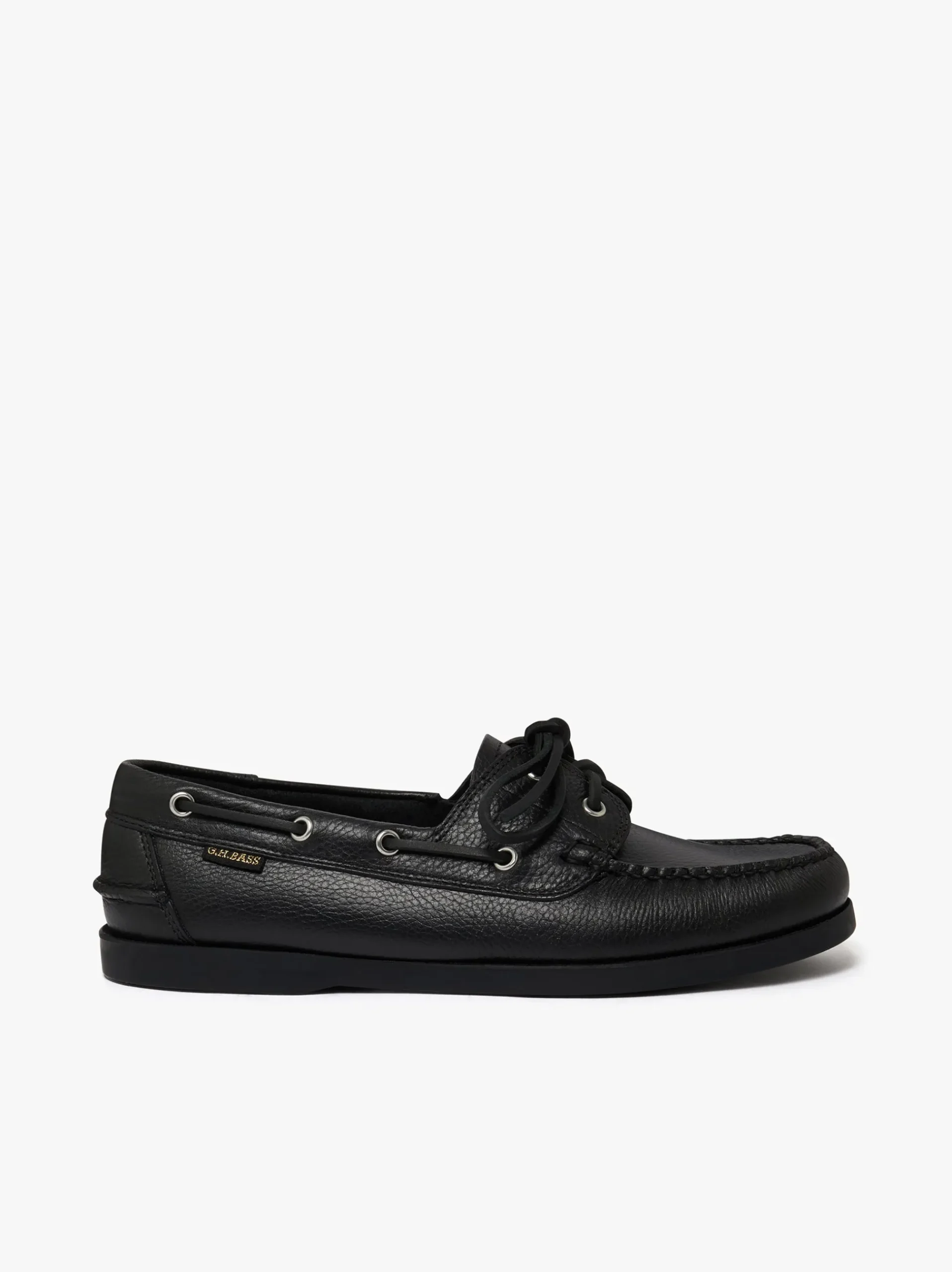 Best G.H.BASS Jetty II 2 Eye Boat Shoes Tumbled Leather Black