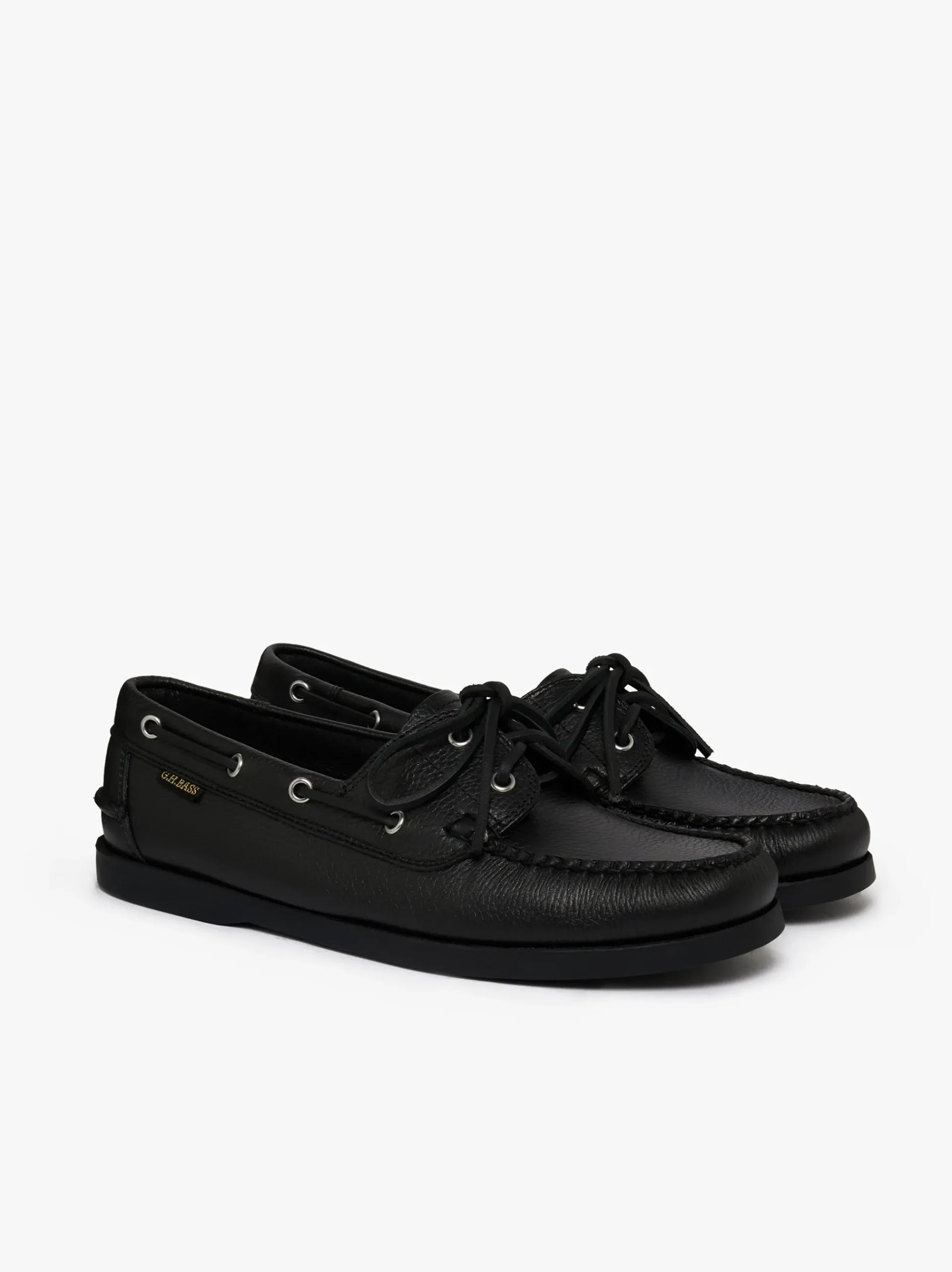 Best G.H.BASS Jetty II 2 Eye Boat Shoes Tumbled Leather Black