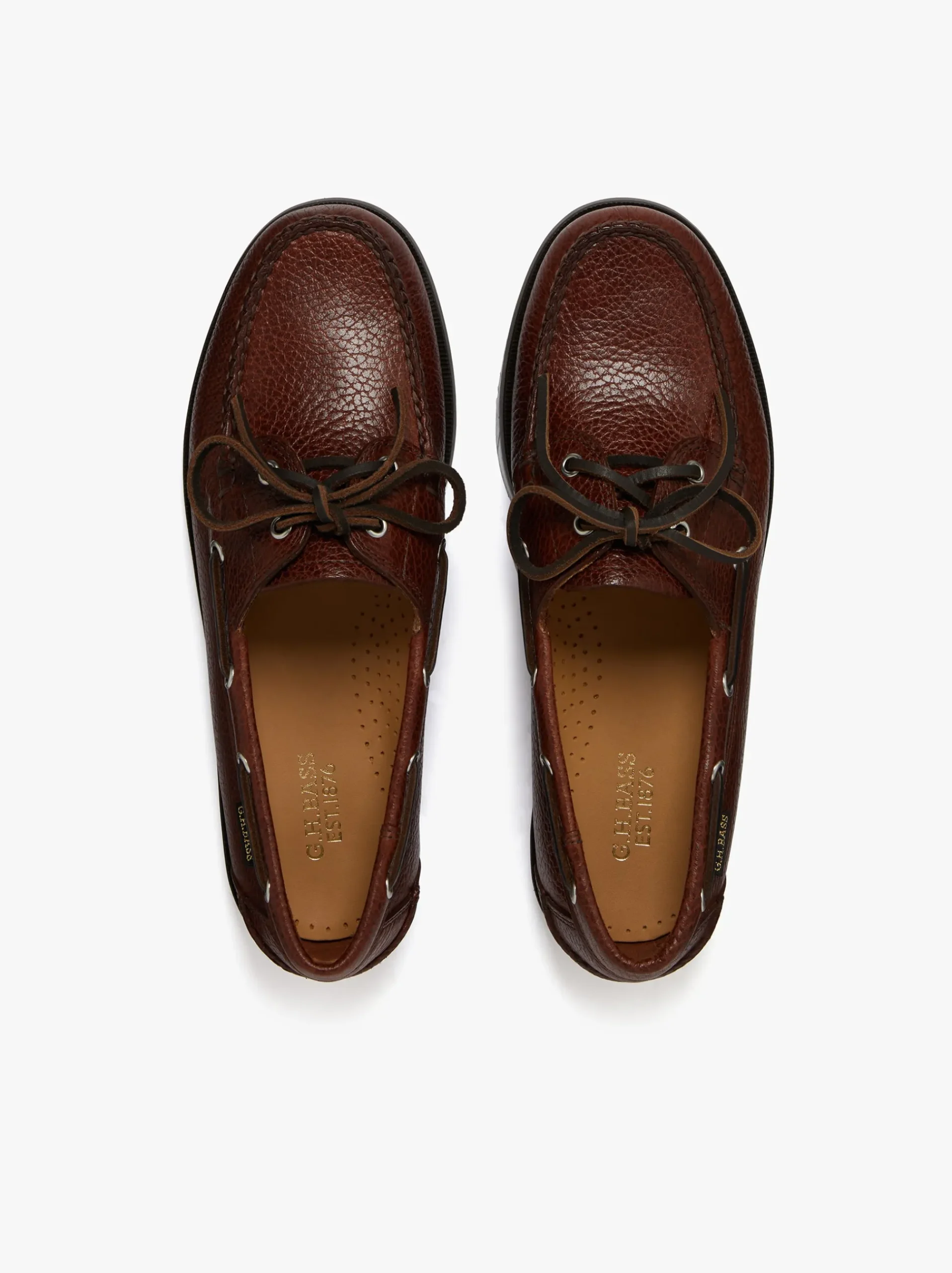 New G.H.BASS Jetty II 2 Eye Boat Shoes Tumbled Leather Dark Tan