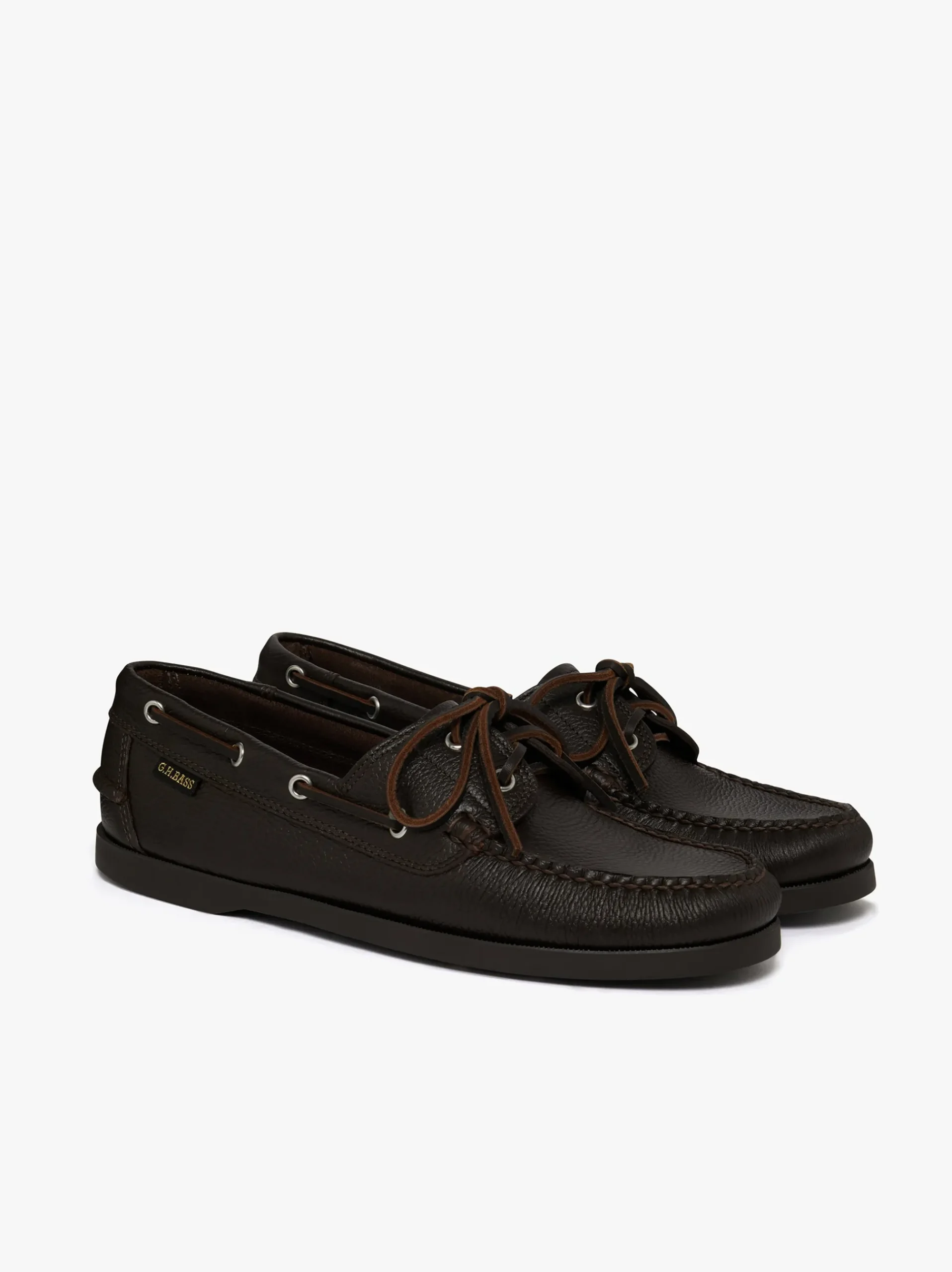 G.H.BASS Jetty II 2 Eye Boat Shoes Tumbled Leather Dark Brown
