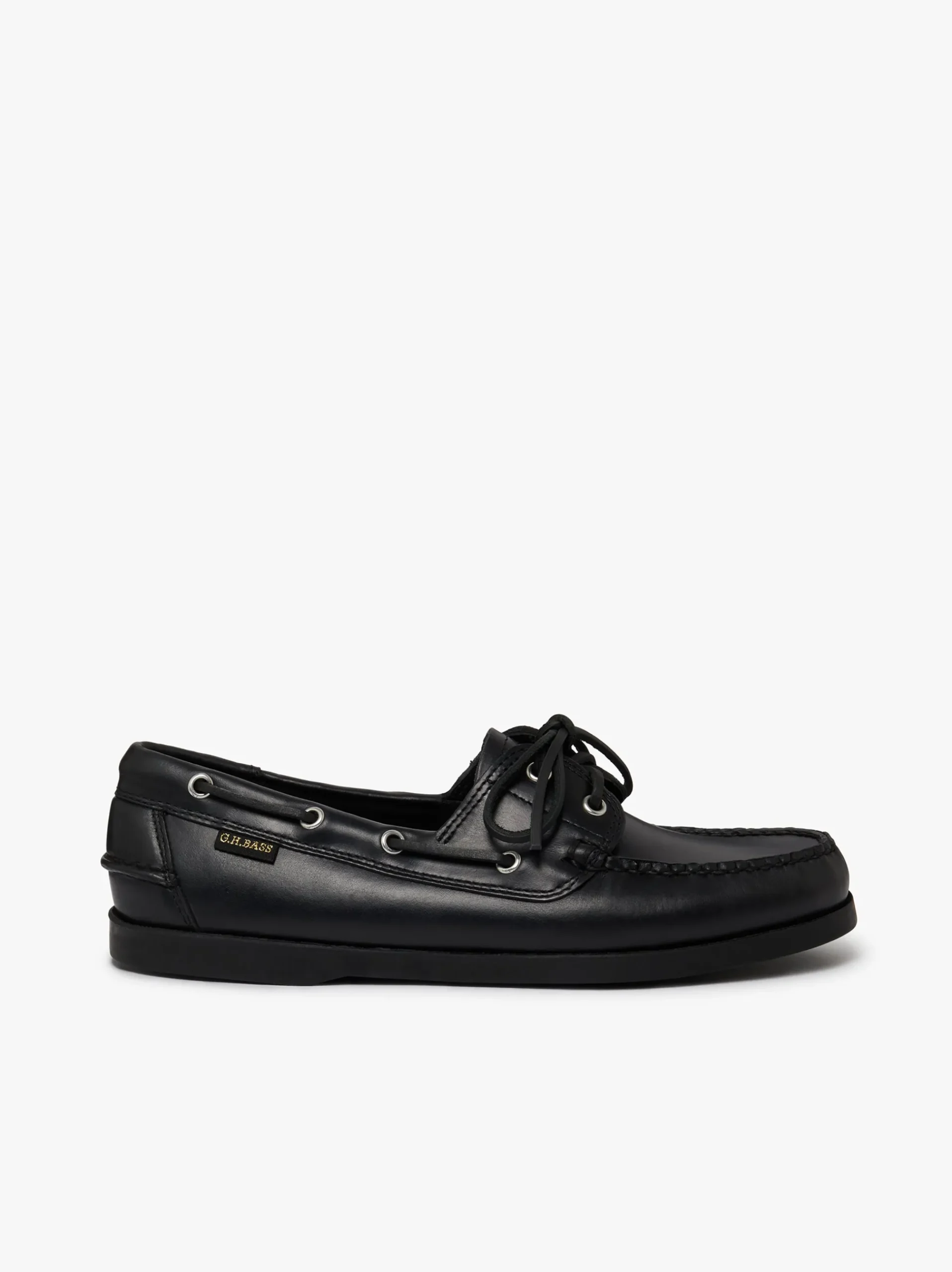 Sale G.H.BASS Jetty II 2 Eye Boat Shoes Leather Black