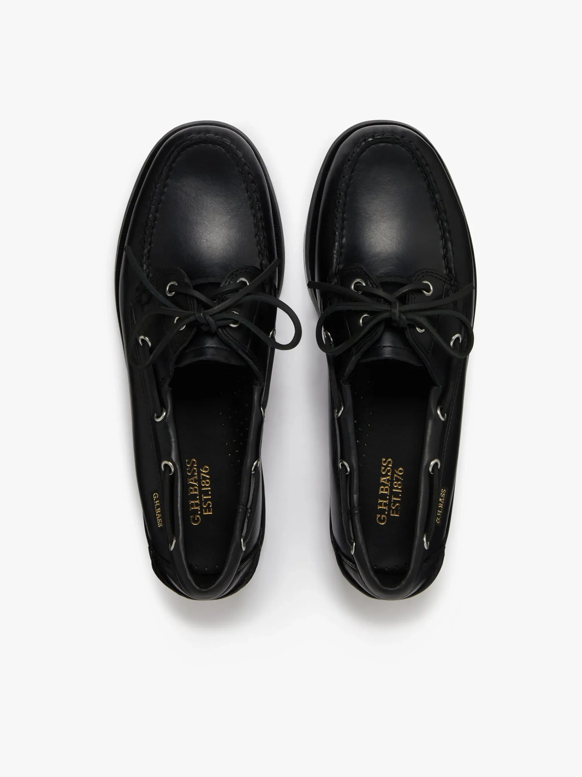 Sale G.H.BASS Jetty II 2 Eye Boat Shoes Leather Black