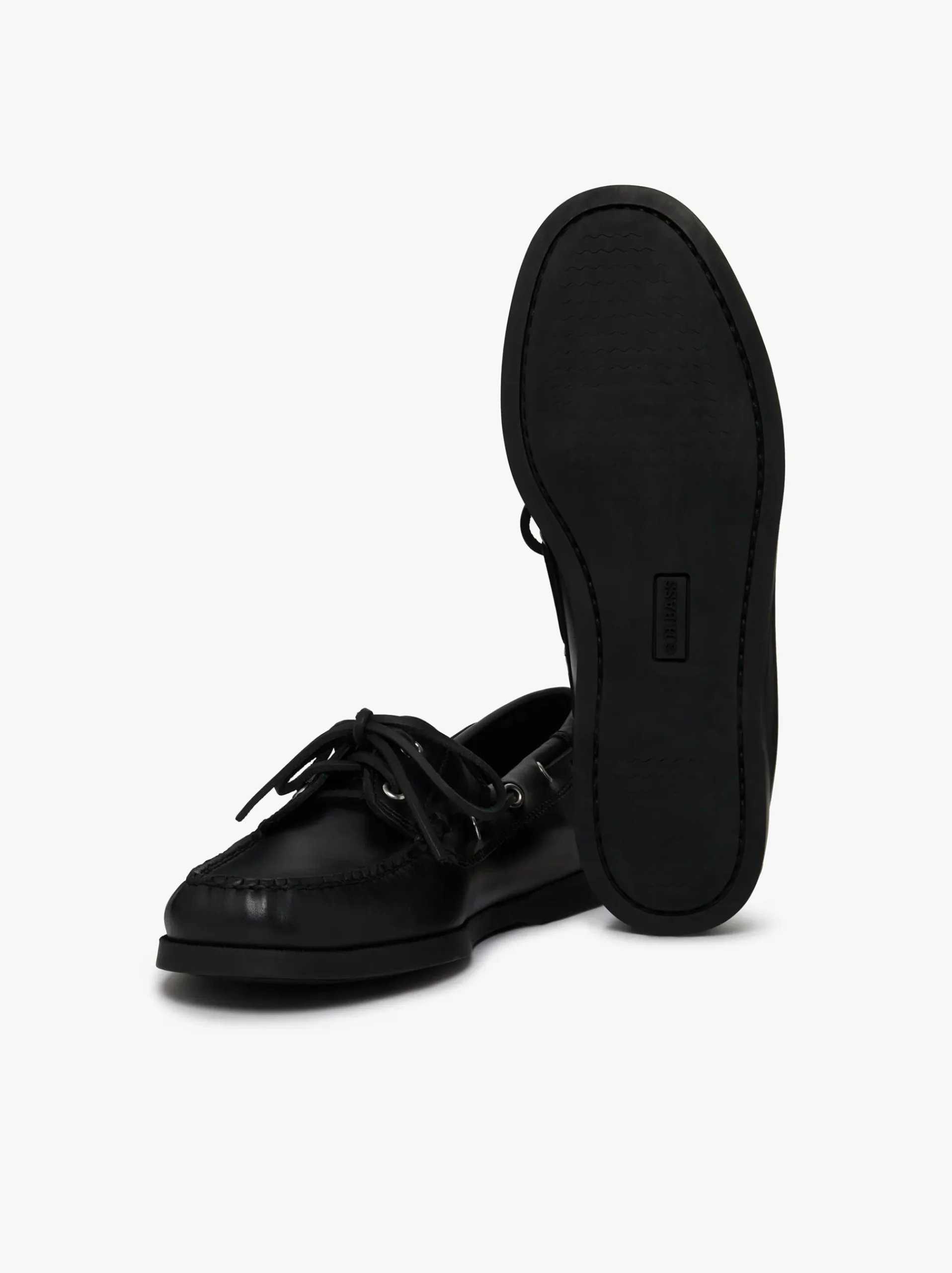Sale G.H.BASS Jetty II 2 Eye Boat Shoes Leather Black