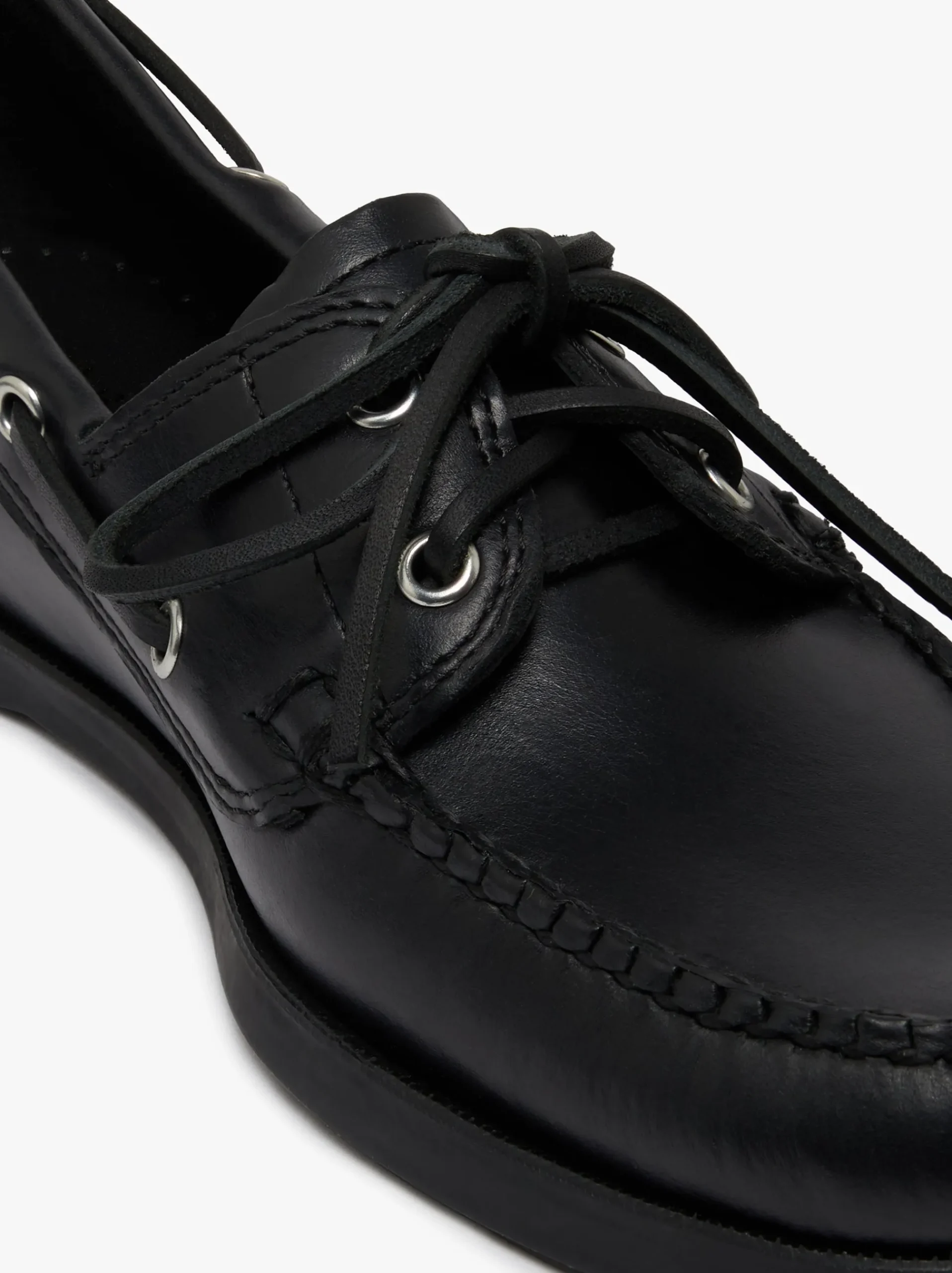Sale G.H.BASS Jetty II 2 Eye Boat Shoes Leather Black