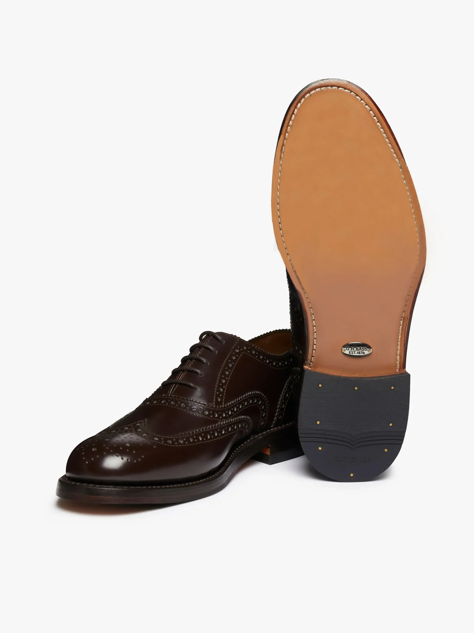 Clearance G.H.BASS Monogram Double Brogue Wingtip Leather Brown