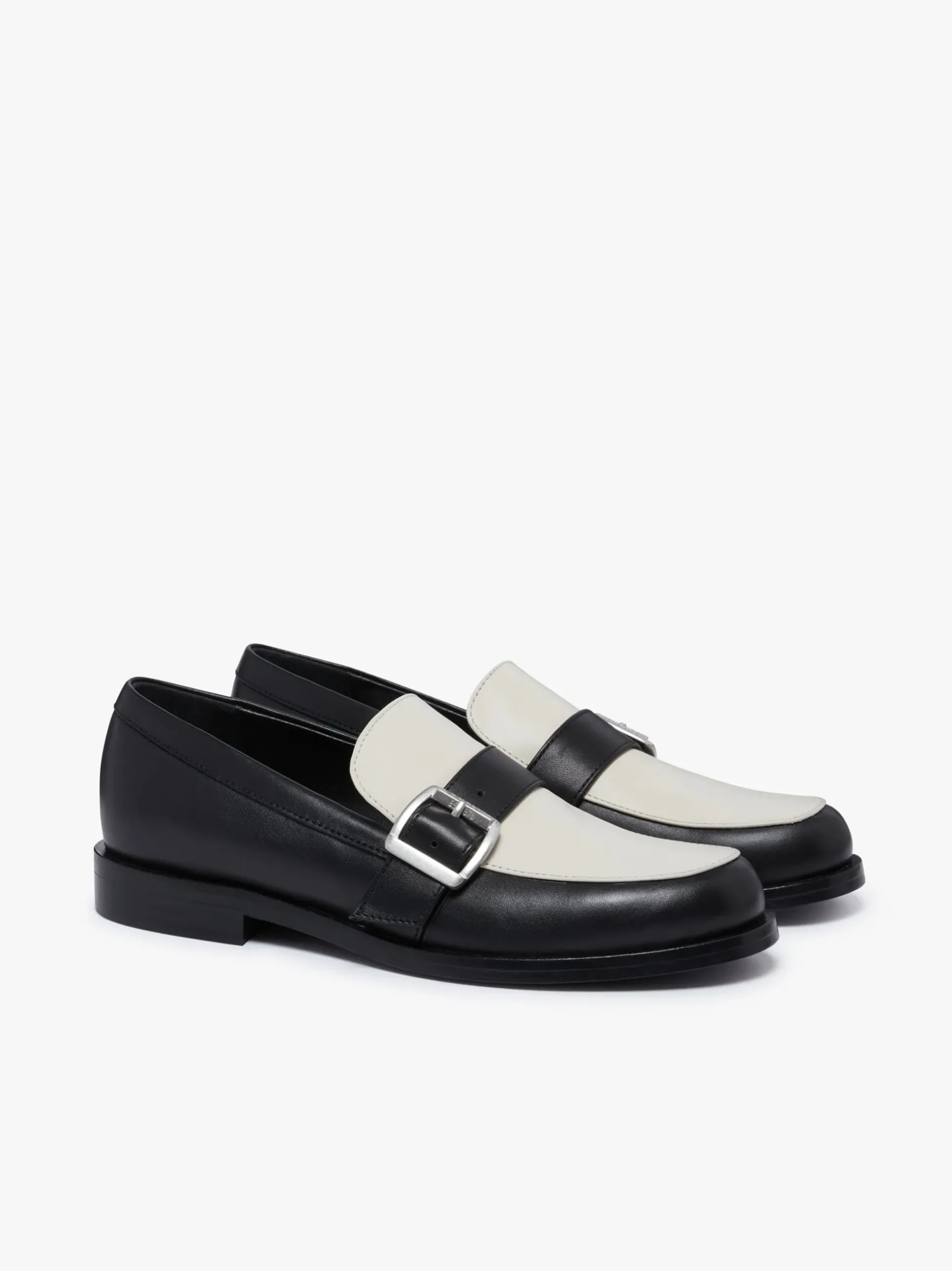 Discount G.H.BASS Monty Buckle Loafers Black and Off White Leather Black & White