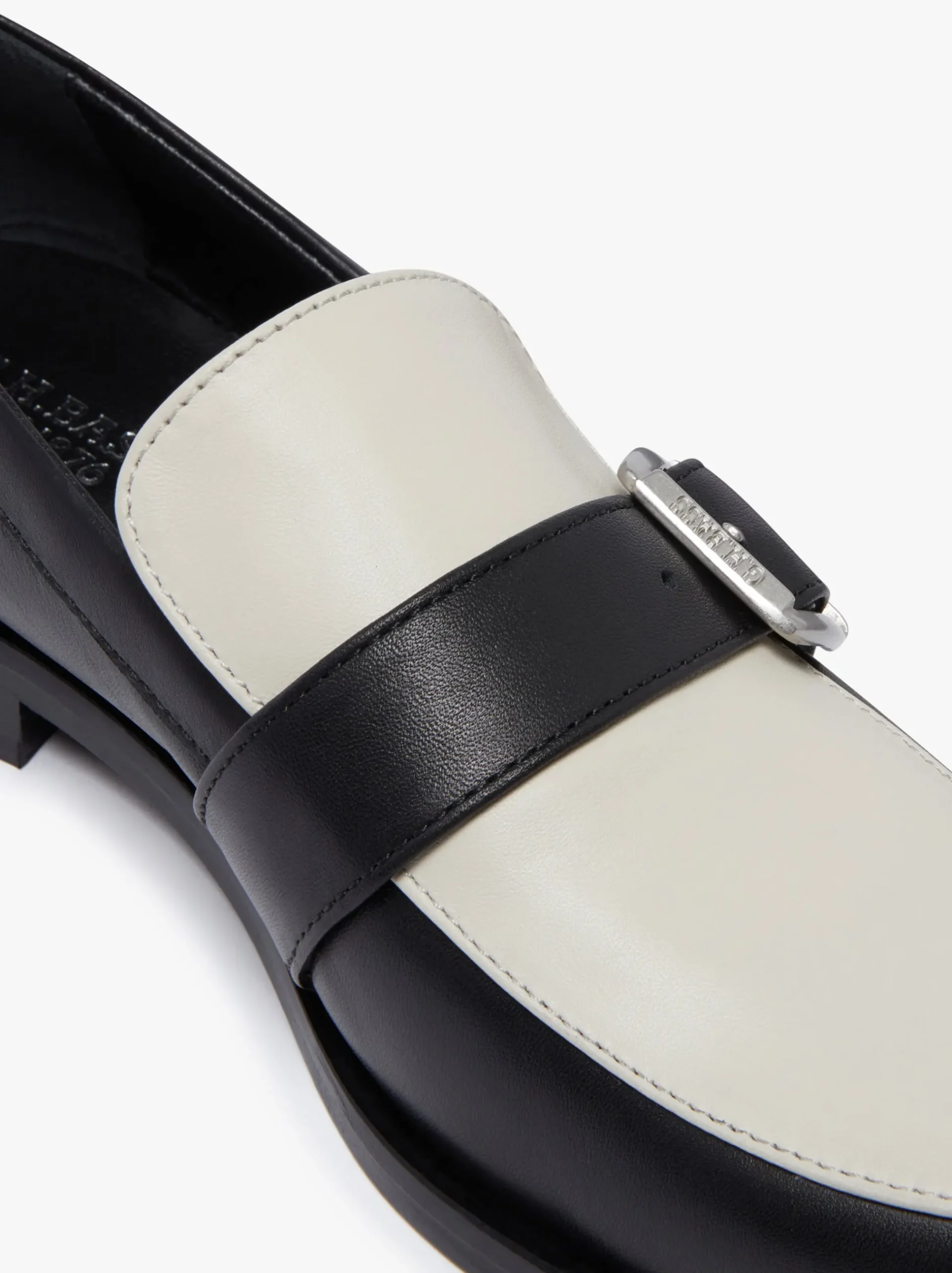 Discount G.H.BASS Monty Buckle Loafers Black and Off White Leather Black & White