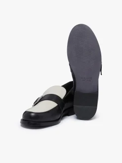 Discount G.H.BASS Monty Buckle Loafers Black and Off White Leather Black & White