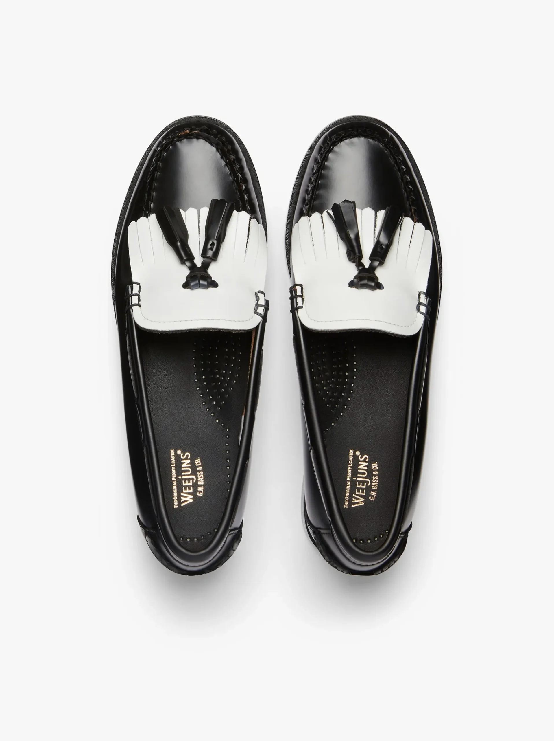 Sale G.H.BASS Weejuns Esther Kiltie Tassel Loafers Leather Black & White