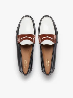 Discount G.H.BASS Weejuns Larson Colour Block Loafers Soft black, white and cognac leather Black Multi