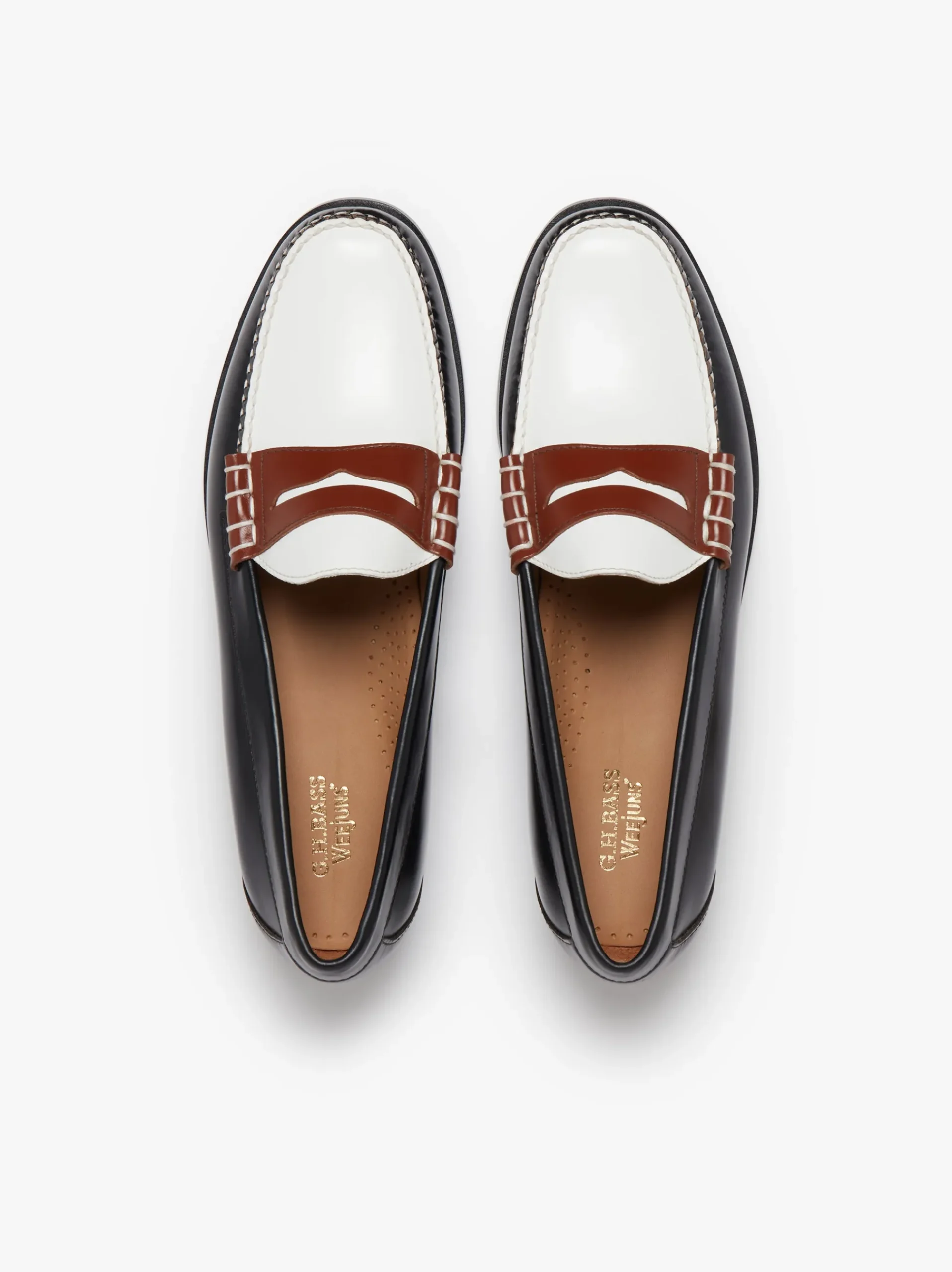 Discount G.H.BASS Weejuns Larson Colour Block Loafers Soft black, white and cognac leather Black Multi