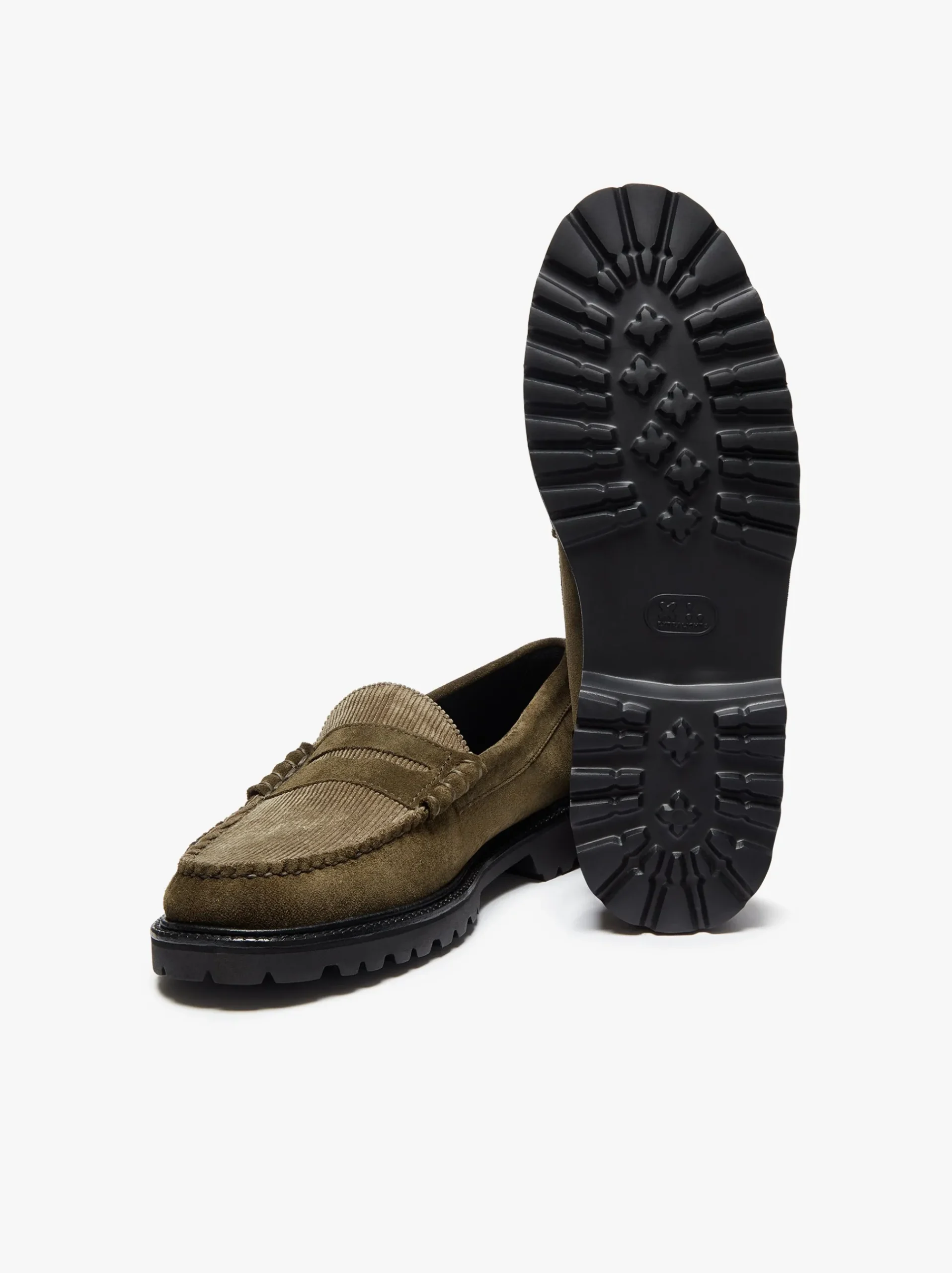 Online G.H.BASS Weejuns Larson Lug Penny Loafers Combat Suede and Olive Corduroy