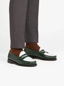 Discount G.H.BASS Weejuns Larson Penny Loafers Leather Green & White