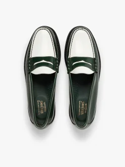 Discount G.H.BASS Weejuns Larson Penny Loafers Leather Green & White