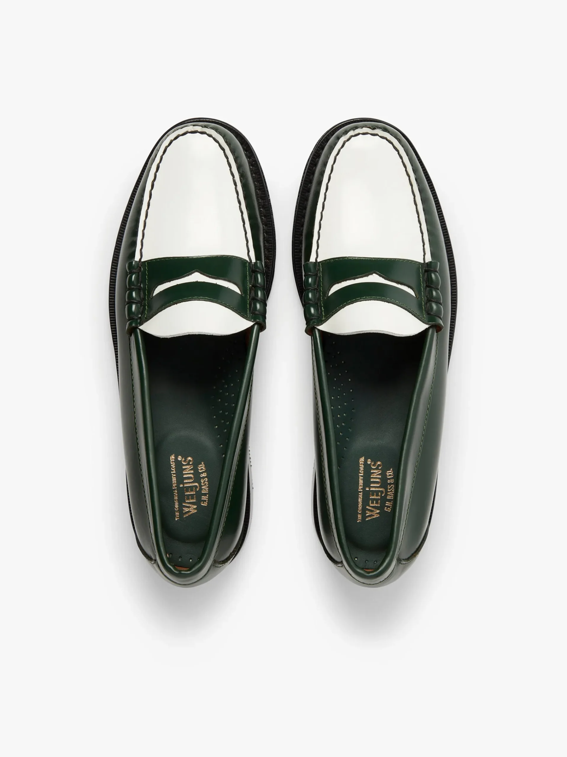 Discount G.H.BASS Weejuns Larson Penny Loafers Leather Green & White