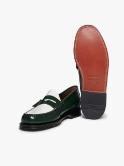 Discount G.H.BASS Weejuns Larson Penny Loafers Leather Green & White