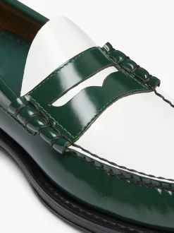 Discount G.H.BASS Weejuns Larson Penny Loafers Leather Green & White