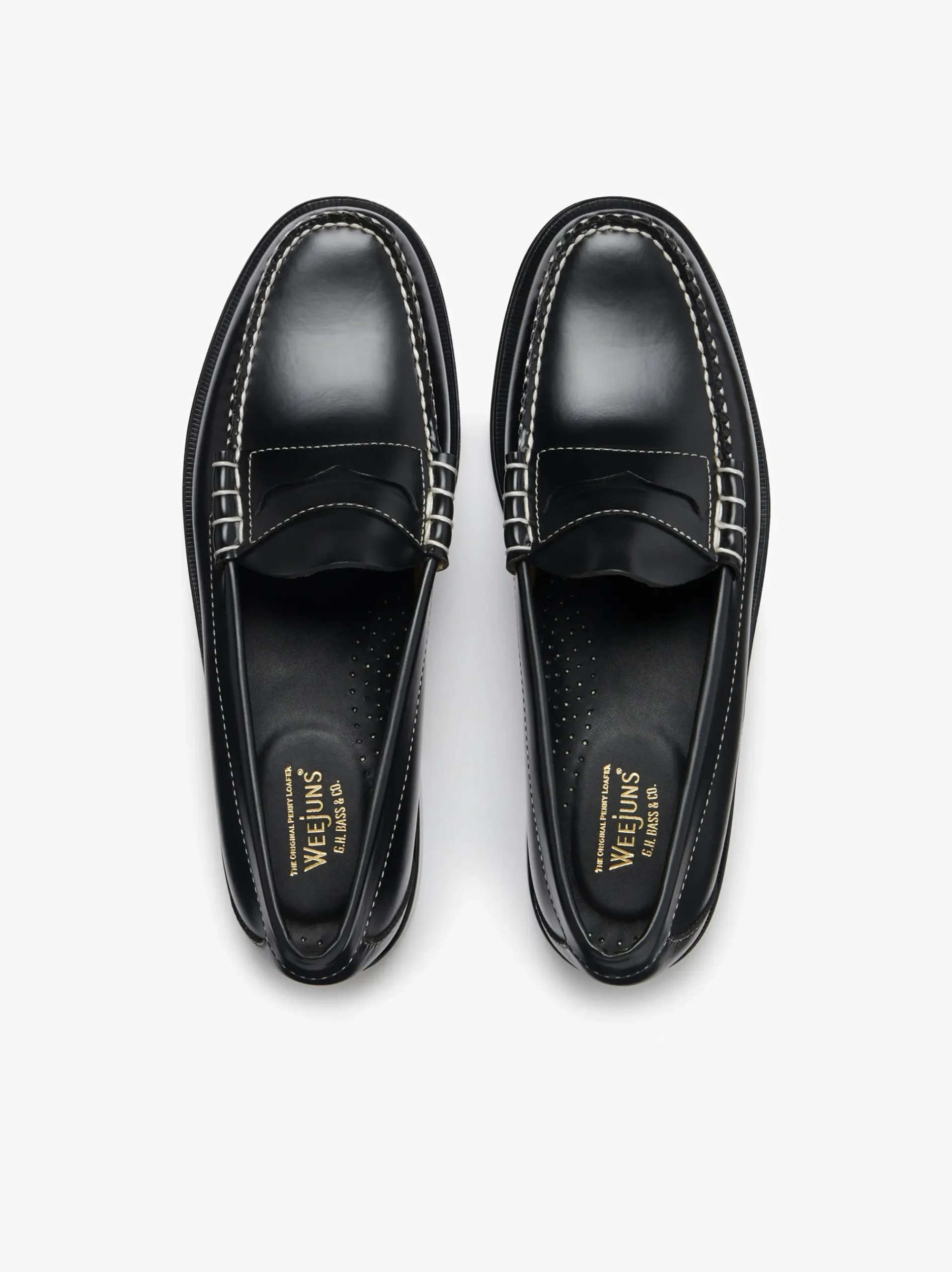 Best G.H.BASS Weejuns Larson Penny Loafers Contrast Stitch Leather Black