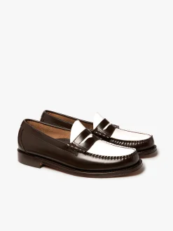 Sale G.H.BASS Weejuns Larson Penny Loafers Leather Dark Brown & White