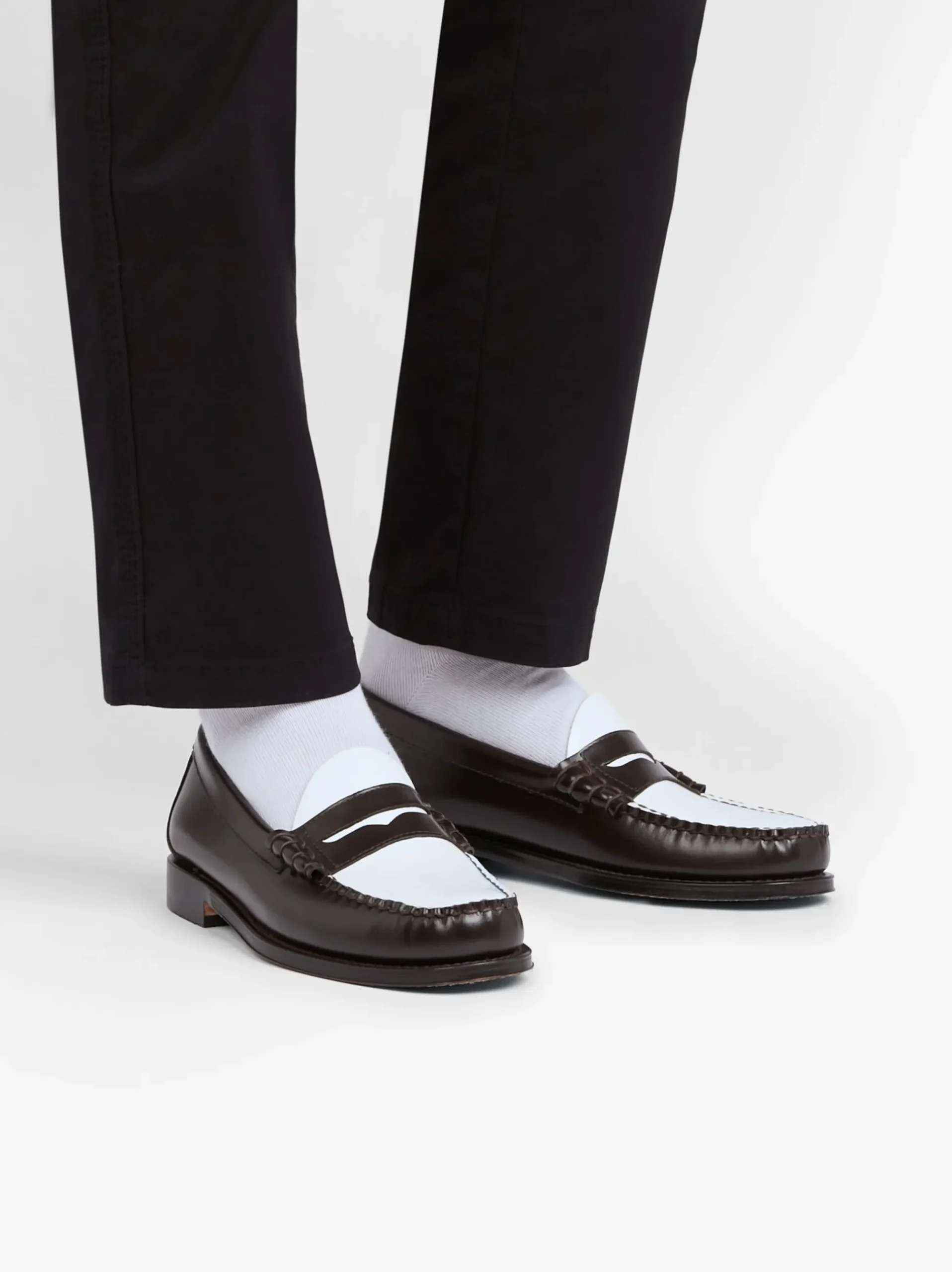 Sale G.H.BASS Weejuns Larson Penny Loafers Leather Dark Brown & White