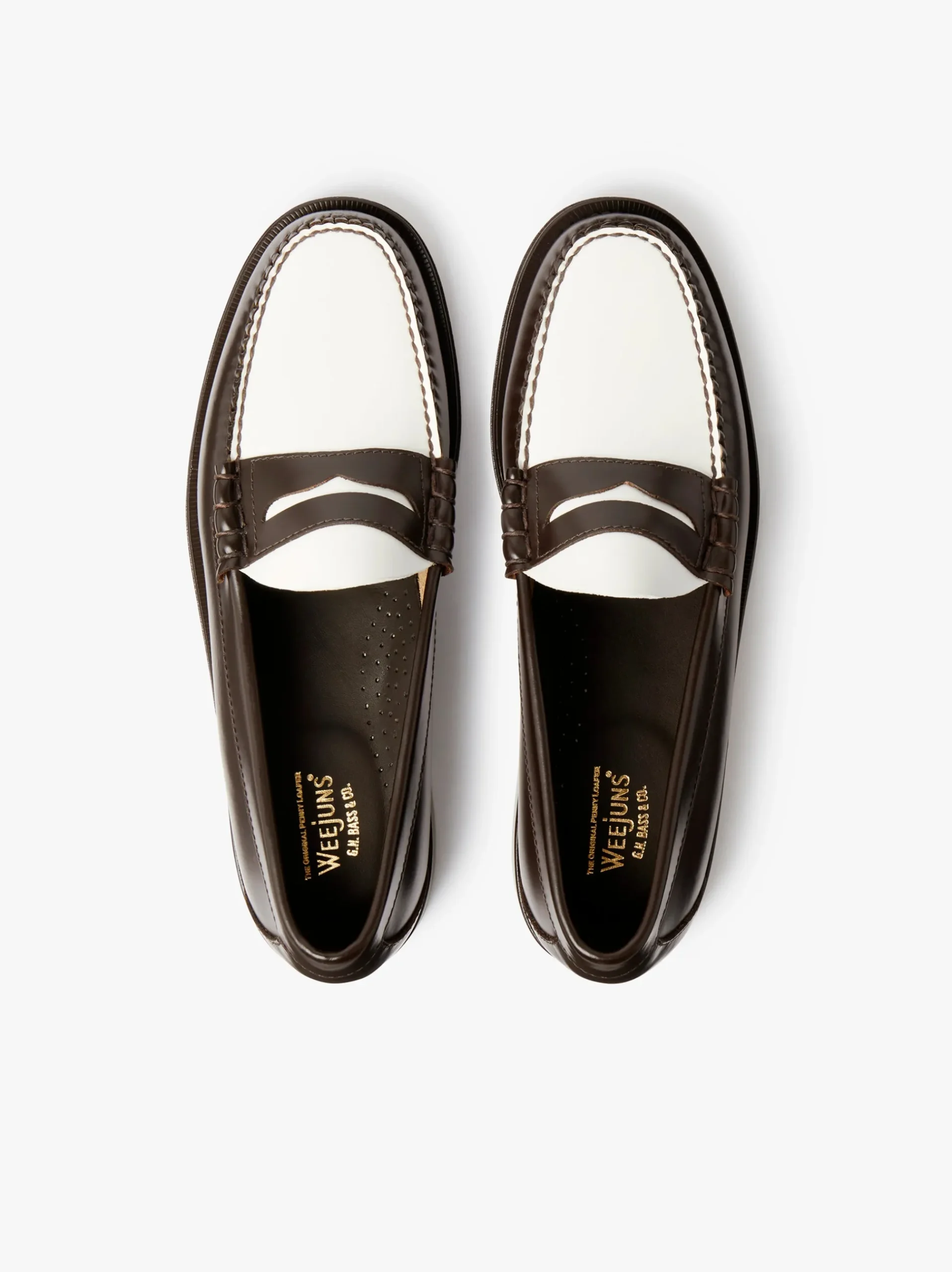 Sale G.H.BASS Weejuns Larson Penny Loafers Leather Dark Brown & White