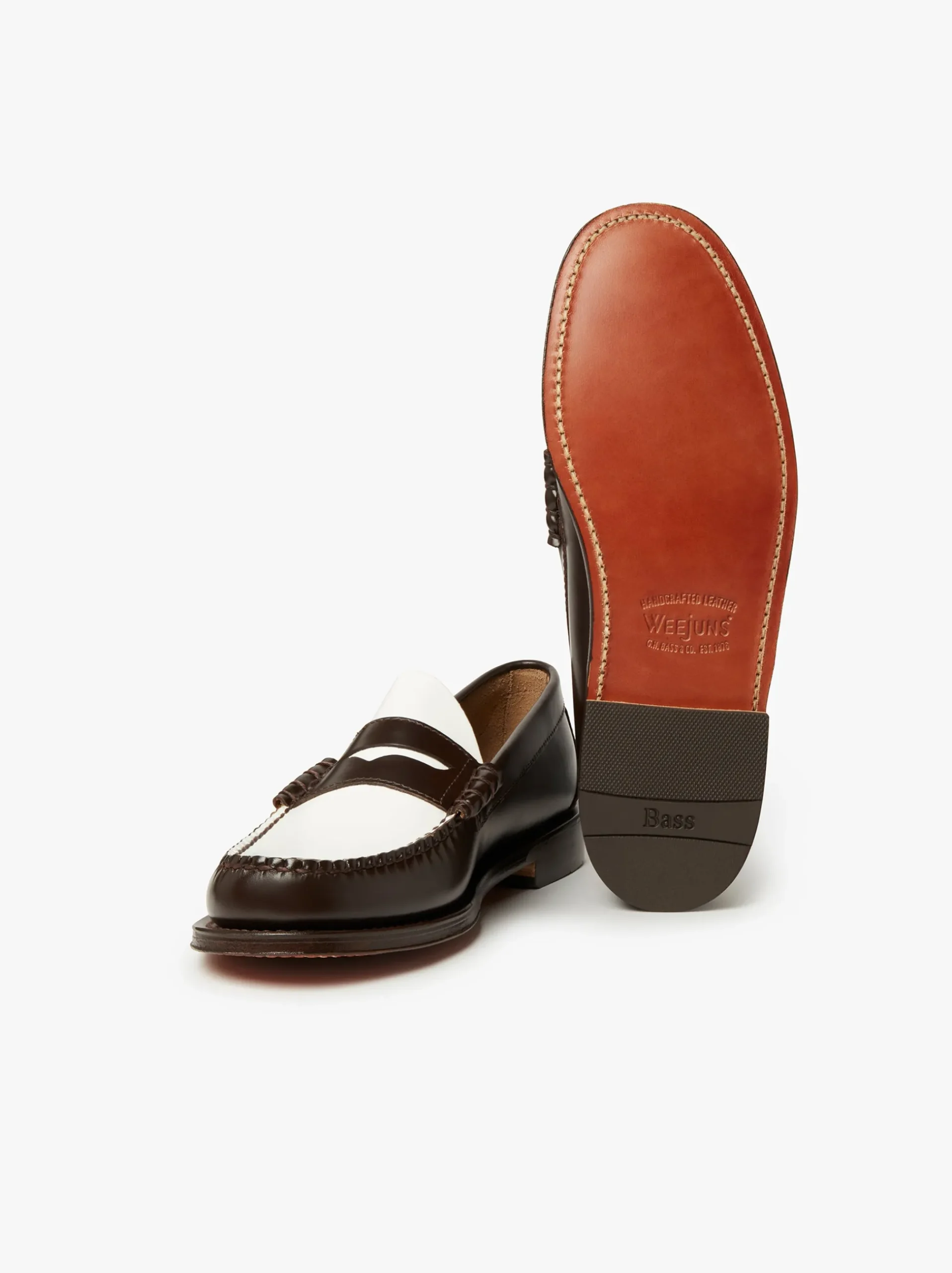 Sale G.H.BASS Weejuns Larson Penny Loafers Leather Dark Brown & White