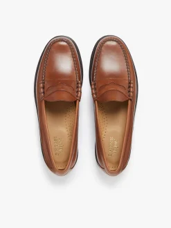 Outlet G.H.BASS Weejuns Larson Penny Loafers Tan pull up leather Wine