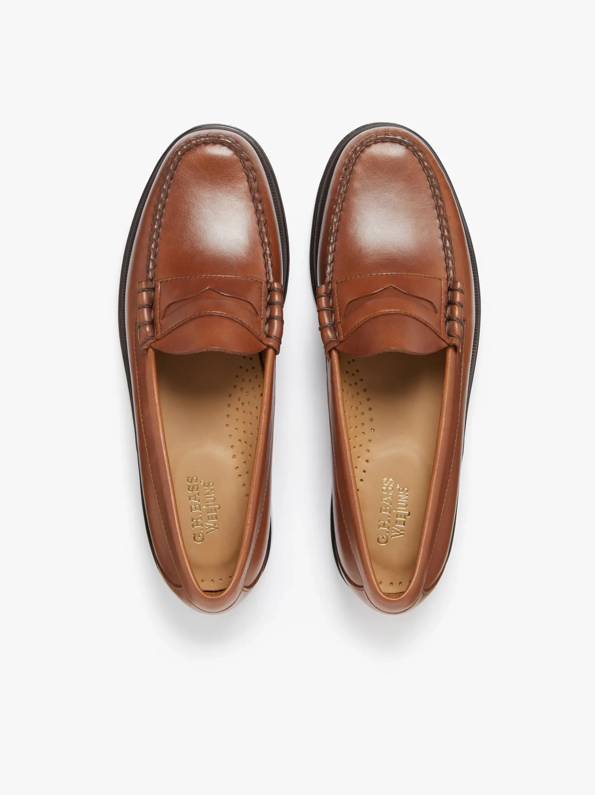 Outlet G.H.BASS Weejuns Larson Penny Loafers Tan pull up leather Wine