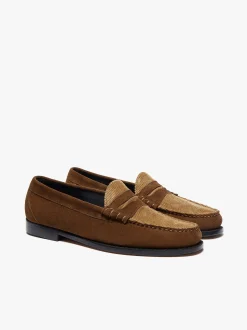 G.H.BASS Weejuns Larson Penny Loafers Dark Brown Suede and Brown Corduroy