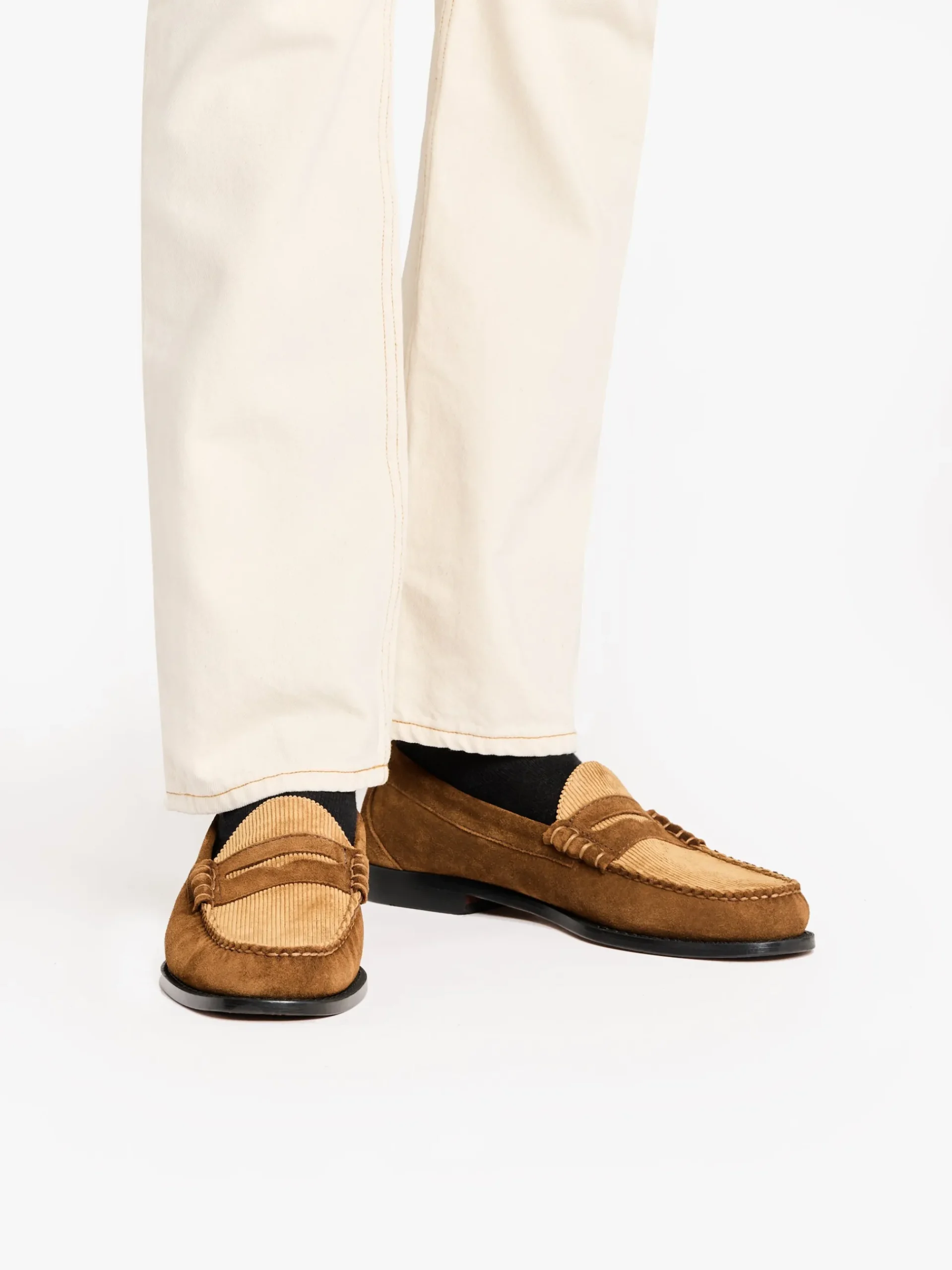 G.H.BASS Weejuns Larson Penny Loafers Dark Brown Suede and Brown Corduroy