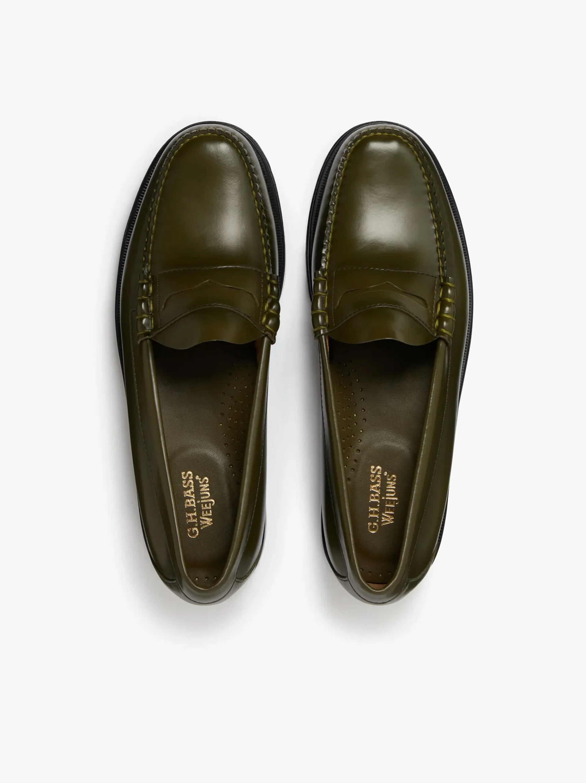 G.H.BASS Weejuns Larson Penny Loafers green leather Olive