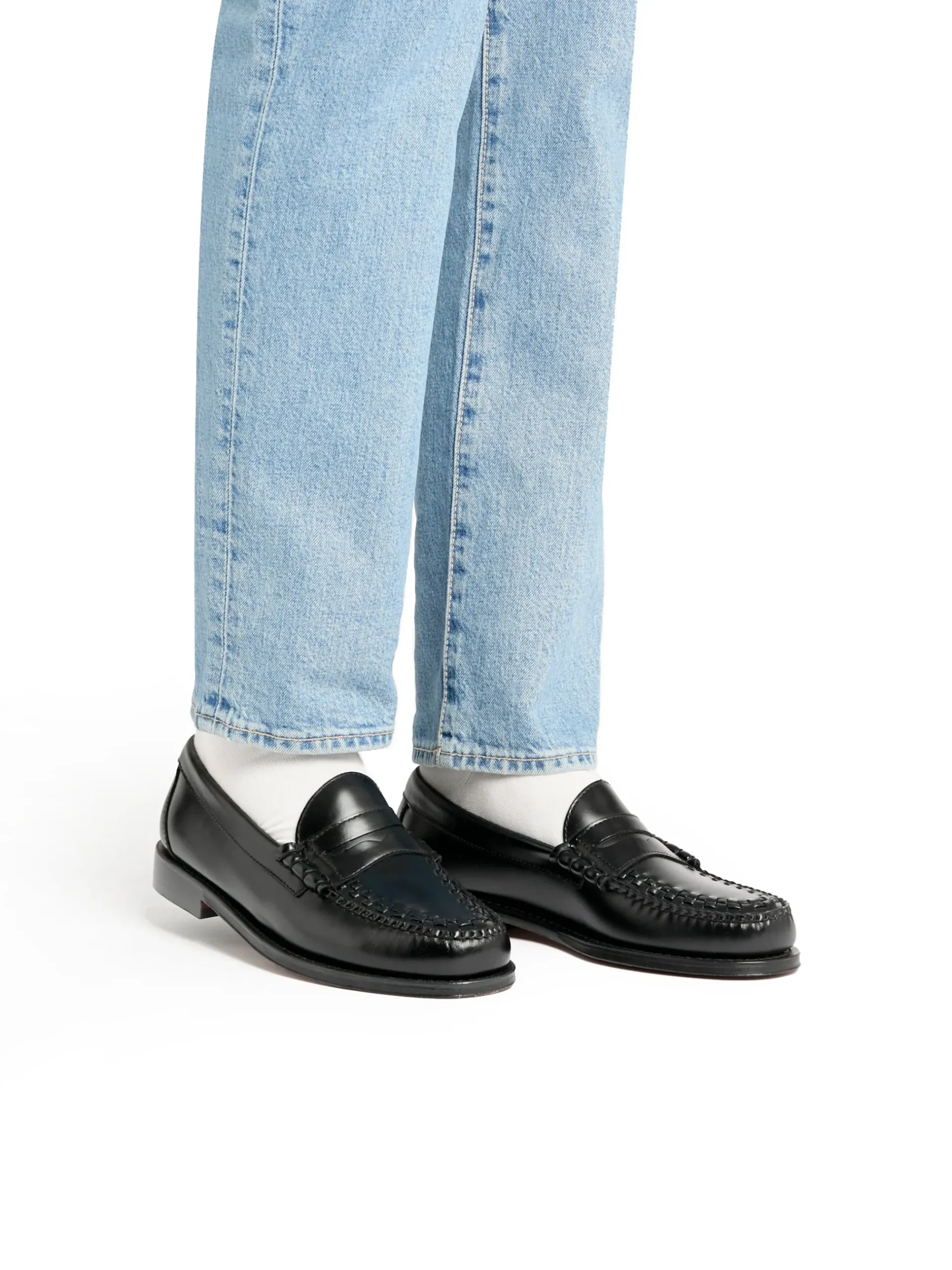 G.H.BASS Weejuns Larson Weave Loafers Black Leather Black with White Check