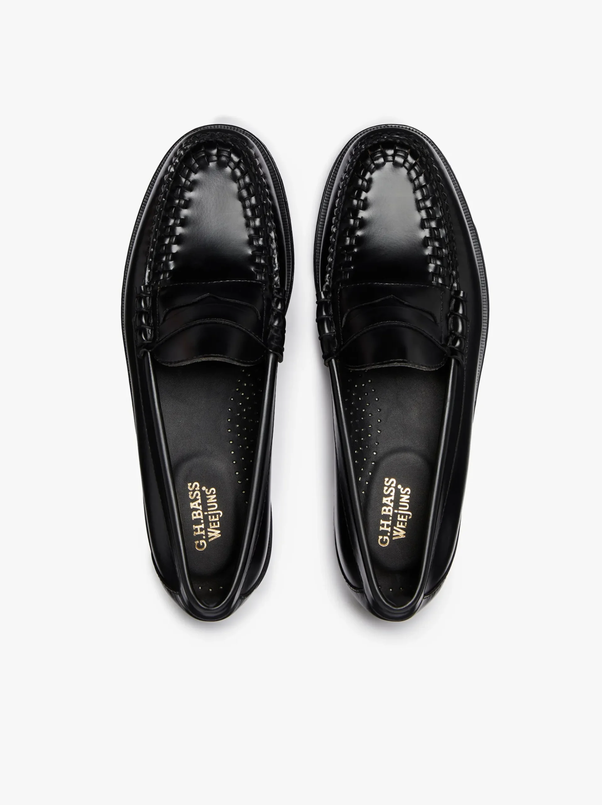 G.H.BASS Weejuns Larson Weave Loafers Black Leather Black with White Check