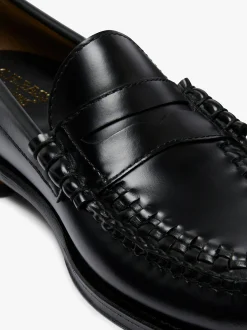 G.H.BASS Weejuns Larson Weave Loafers Black Leather Black with White Check