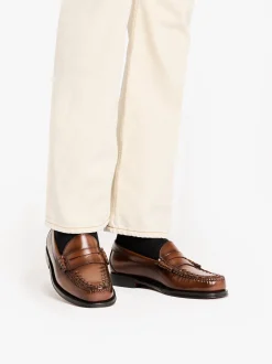 Hot G.H.BASS Weejuns Larson Weave Loafers leather Mid Brown