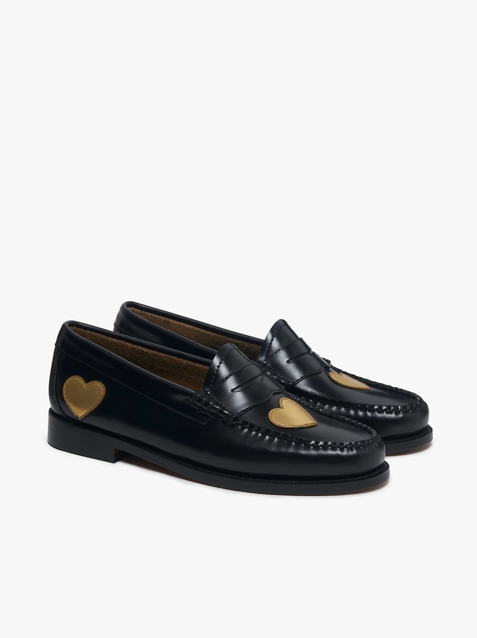 Outlet G.H.BASS Weejuns Penny Love Loafers Black Leather Black & Gold