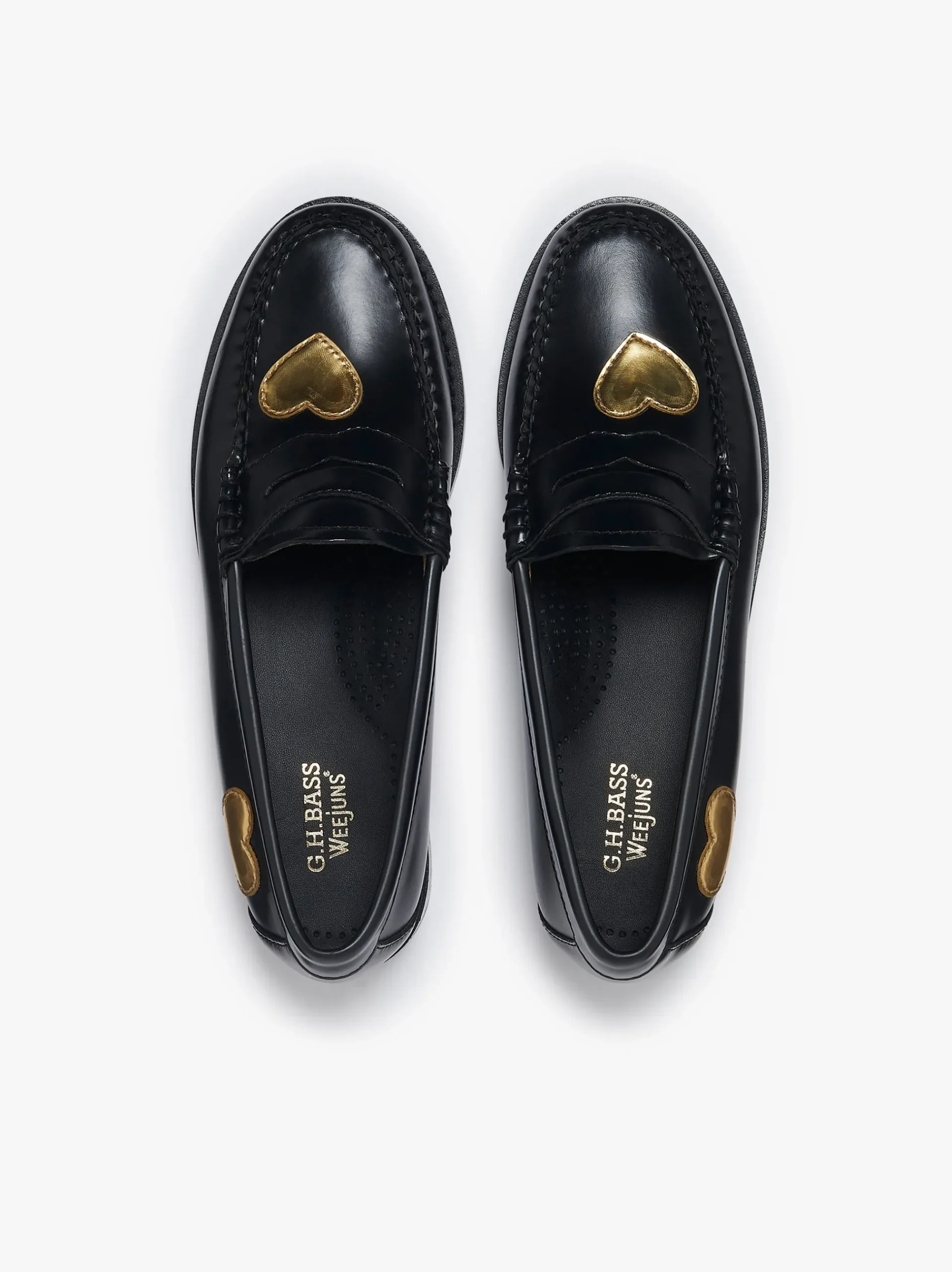 Outlet G.H.BASS Weejuns Penny Love Loafers Black Leather Black & Gold