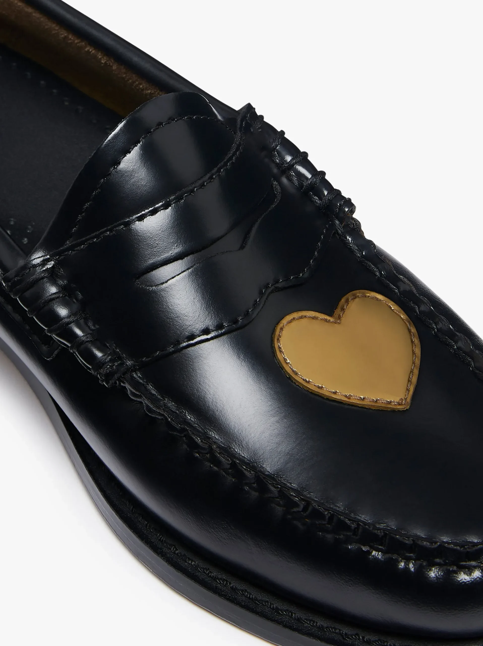 Outlet G.H.BASS Weejuns Penny Love Loafers Black Leather Black & Gold